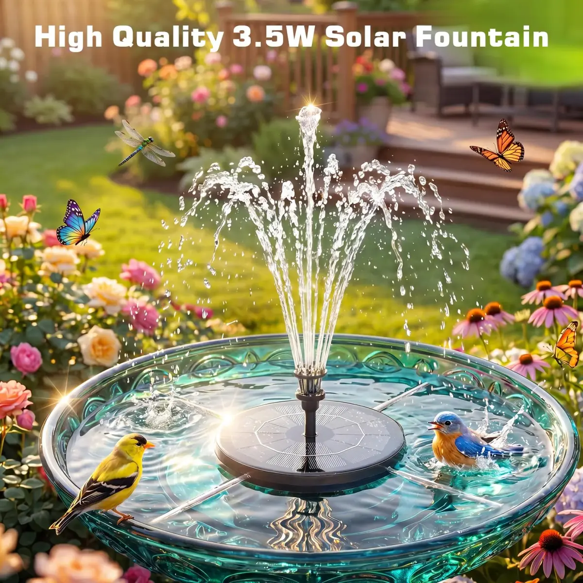AISITIN 3.5W Solar Fountain with 1500 mAh Battery, 6 Nozzles & Fixers | 18.2cm (7.2in) Floating Water Pump for Bird Baths, Ponds, Pools - view 8