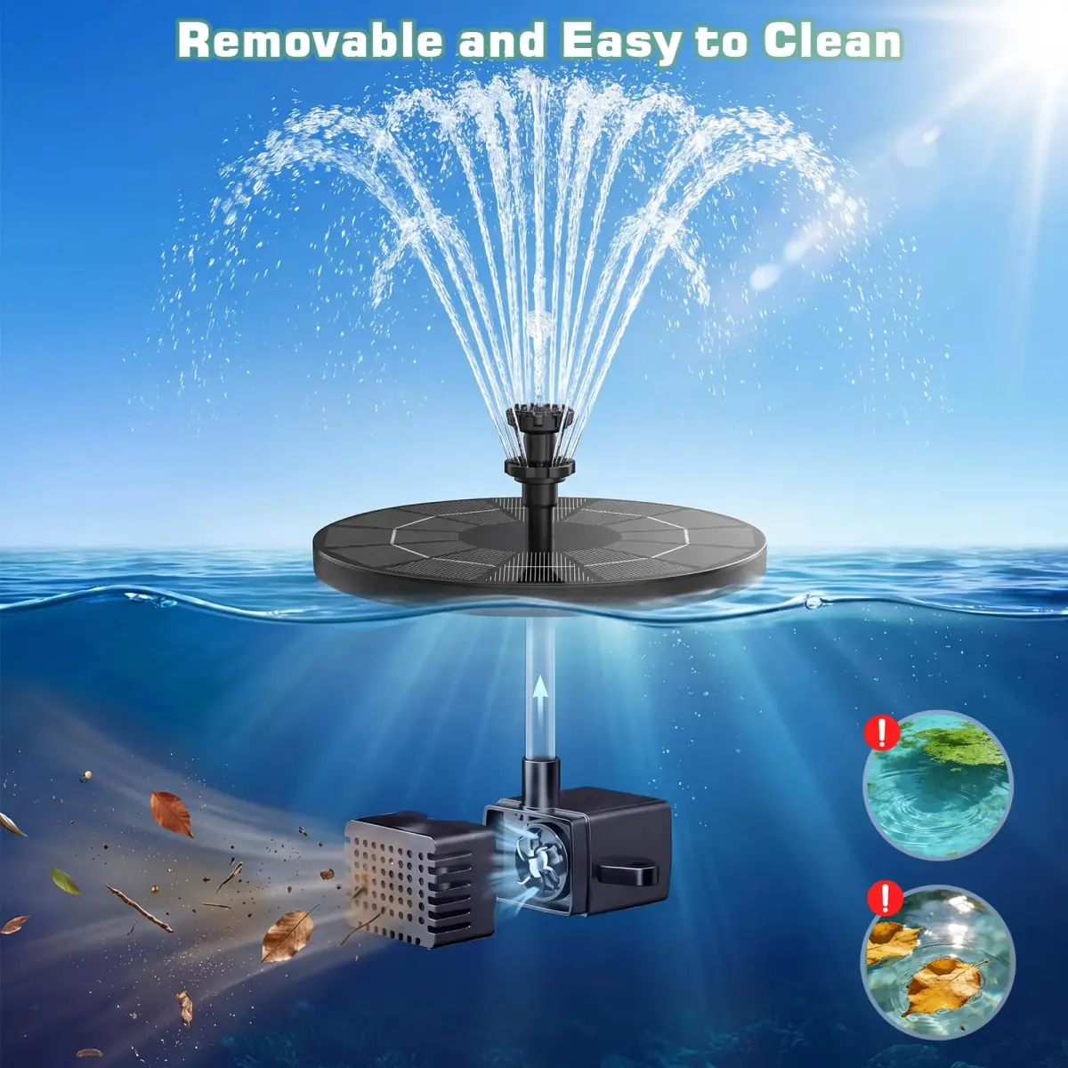 AISITIN 3.5W Solar Fountain with 1500 mAh Battery, 6 Nozzles & Fixers | 18.2cm (7.2in) Floating Water Pump for Bird Baths, Ponds, Pools - view 9