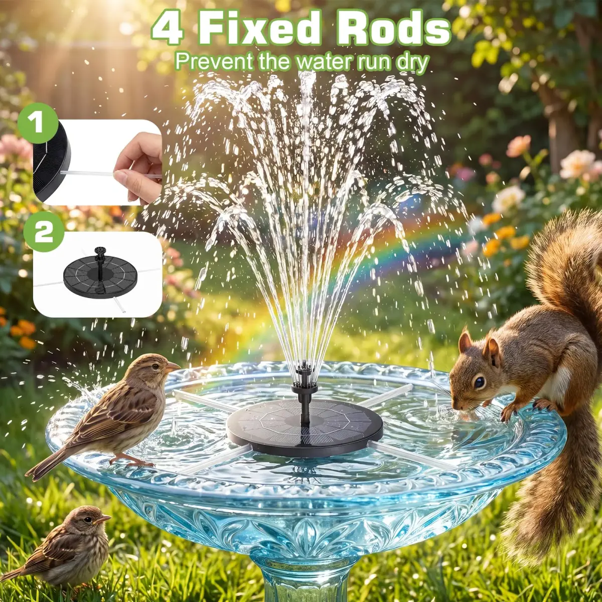 AISITIN 3.5W Solar Fountain with 1500 mAh Battery, 6 Nozzles & Fixers | 18.2cm (7.2in) Floating Water Pump for Bird Baths, Ponds, Pools - view 4