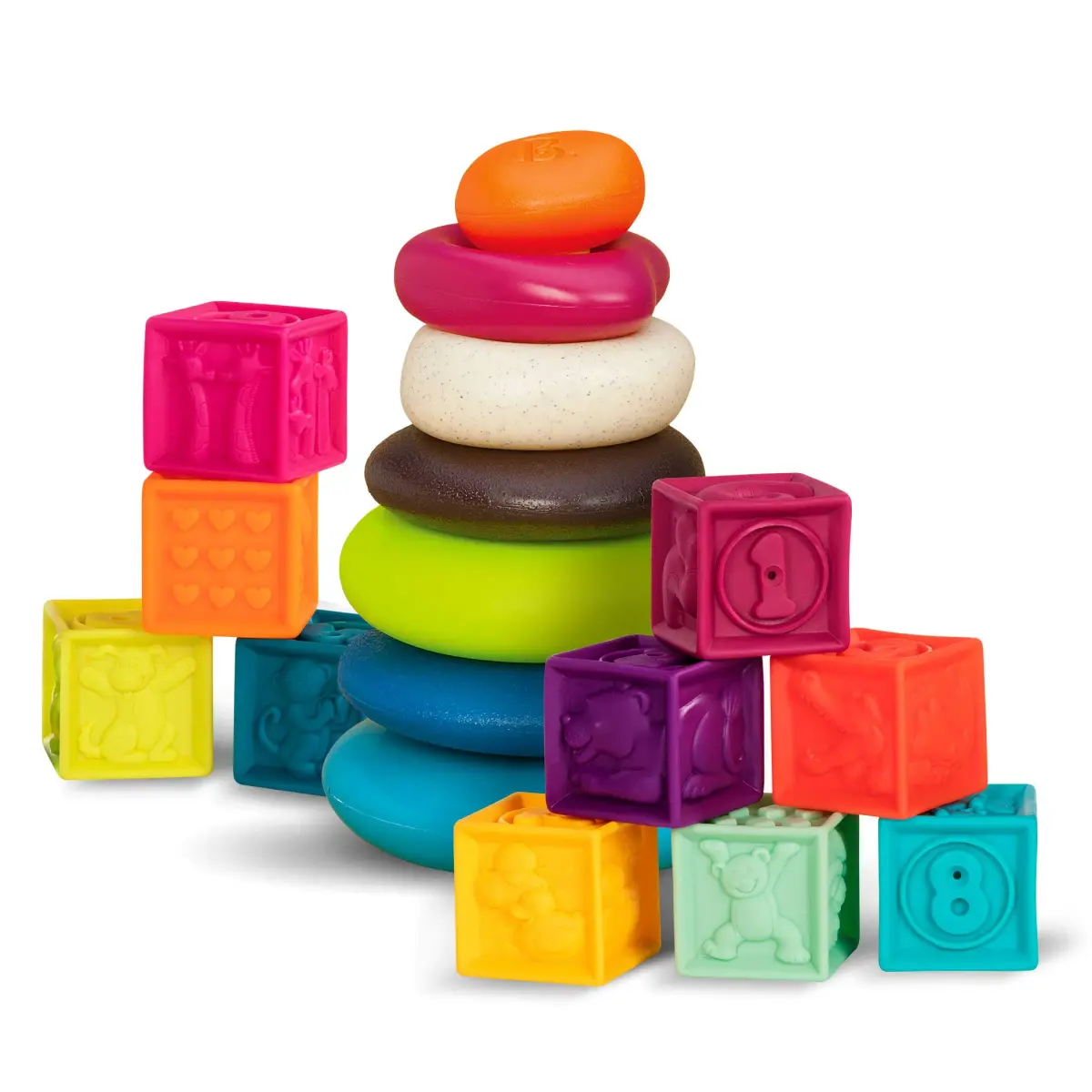 B. toys Baby Blocks & Stacking Set, One Two Squeeze & Stacking Stones 17-Piece Playset | Educational Toy for 6 Months+ - main product image