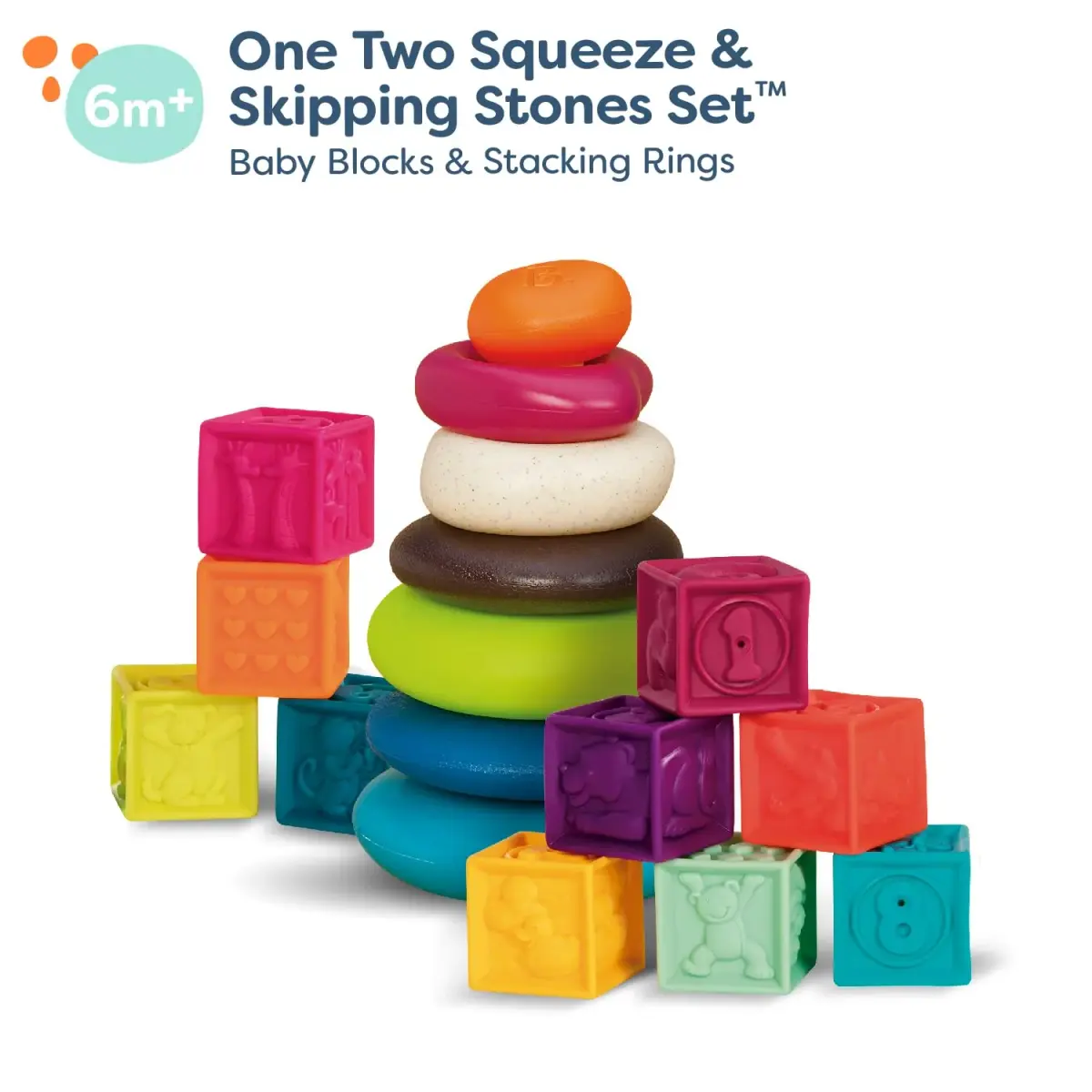 B. toys Baby Blocks & Stacking Set, One Two Squeeze & Stacking Stones 17-Piece Playset | Educational Toy for 6 Months+ - view 4