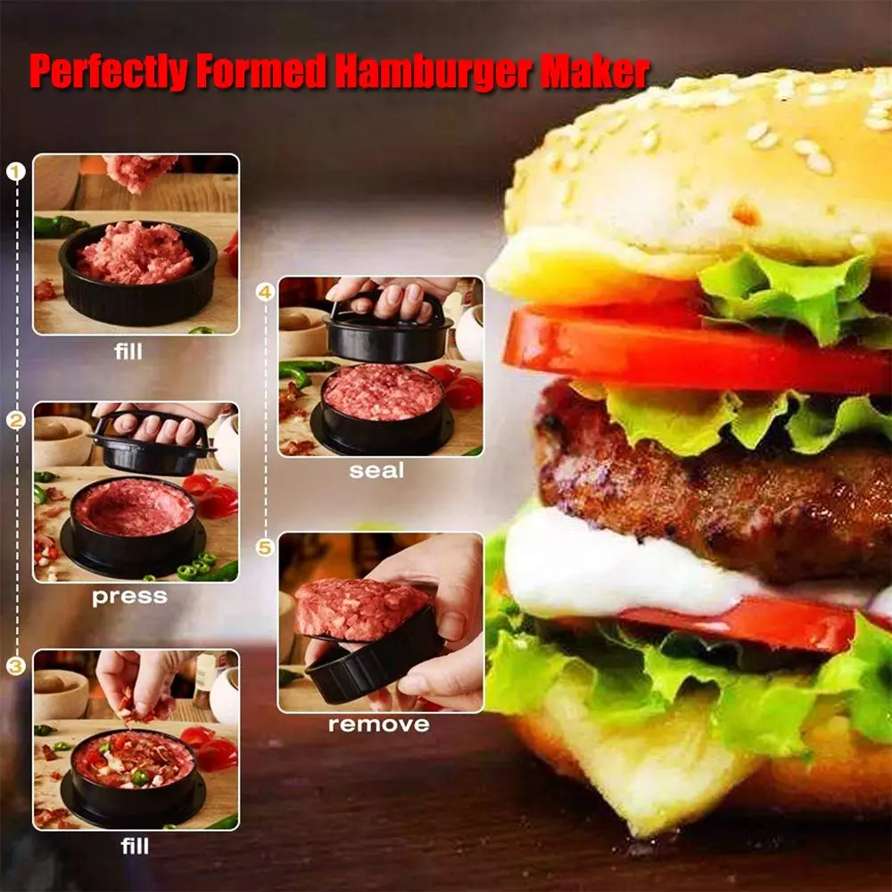 iPstyle Black Burger Press Patty Maker with Non-Stick Coating & Dishwasher Safe Design | 12.7 cm (5 inch) Round Mold - view 6