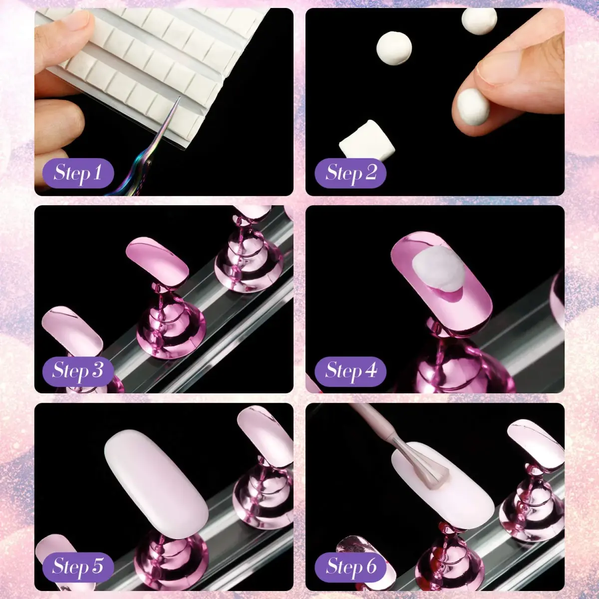 Blulu Magnetic Nail Art Practice Stands Set with Adhesive Putty | 2 Sets Silver & Pink - view 5