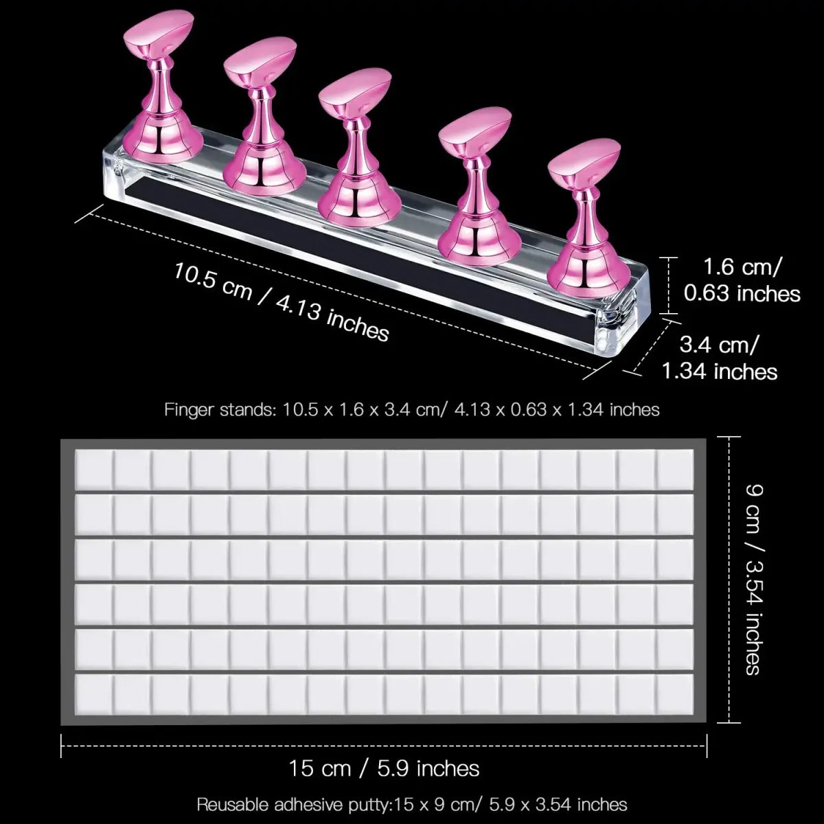 Blulu Magnetic Nail Art Practice Stands Set with Adhesive Putty | 2 Sets Silver & Pink - view 6