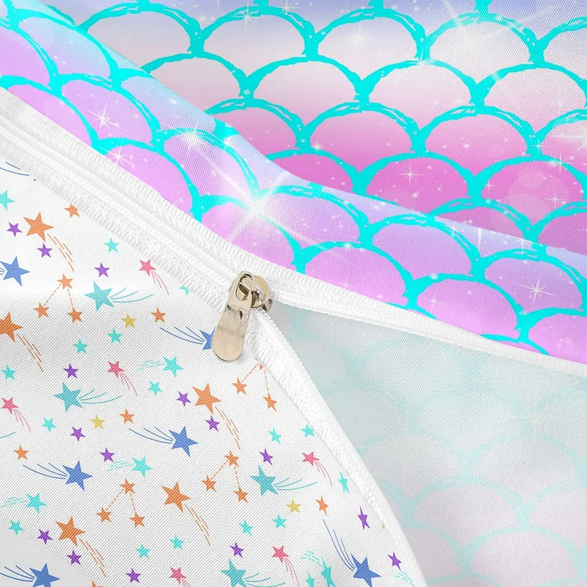 Erosebridal Fish Scale Duvet Cover Full Size Blue Purple Mermaid Scales Decor Bedding Set | Soft Microfiber Comforter Cover - view 6