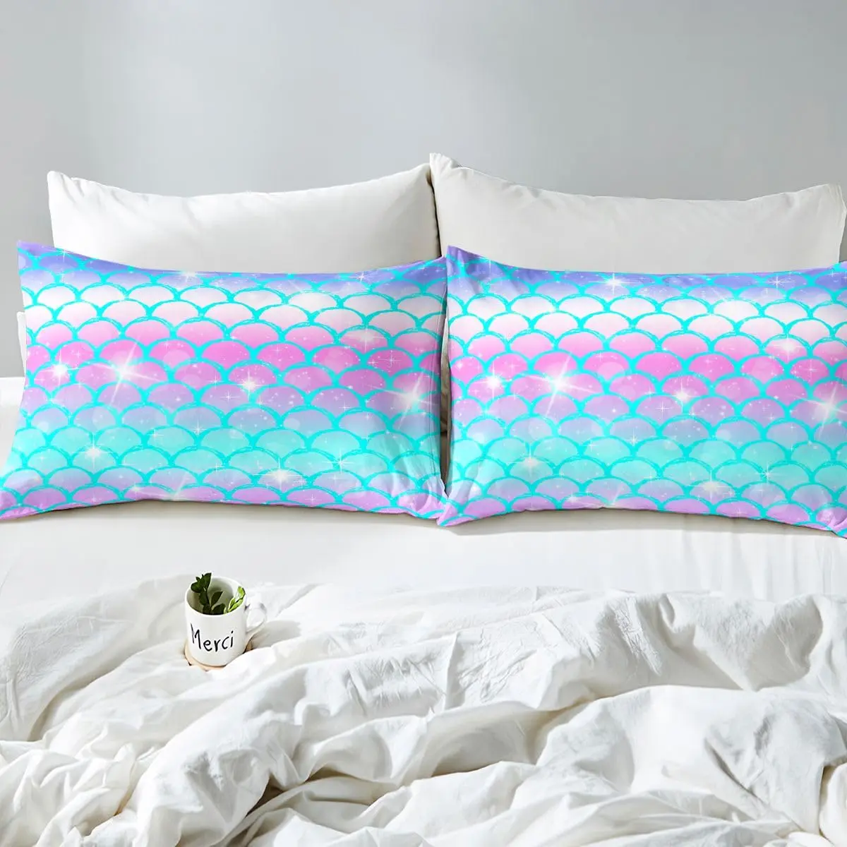 Erosebridal Fish Scale Duvet Cover Full Size Blue Purple Mermaid Scales Decor Bedding Set | Soft Microfiber Comforter Cover - view 7