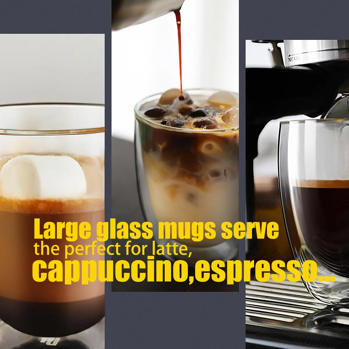PunPun 12.9oz. Double Wall Glass Coffee Mug Set of 4 | Insulated Borosilicate Cups for Hot & Cold Beverages - view 3