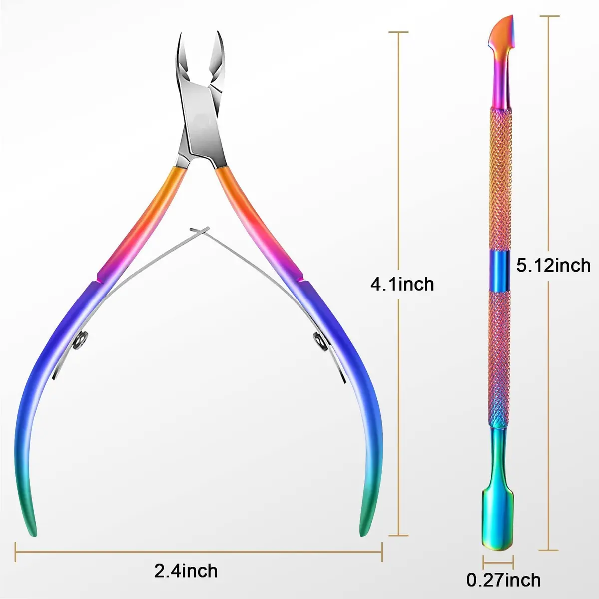 Easkep Cuticle Trimmer & Pusher Set | Rainbow Stainless Steel Manicure Tool | 2-Piece Set - view 3