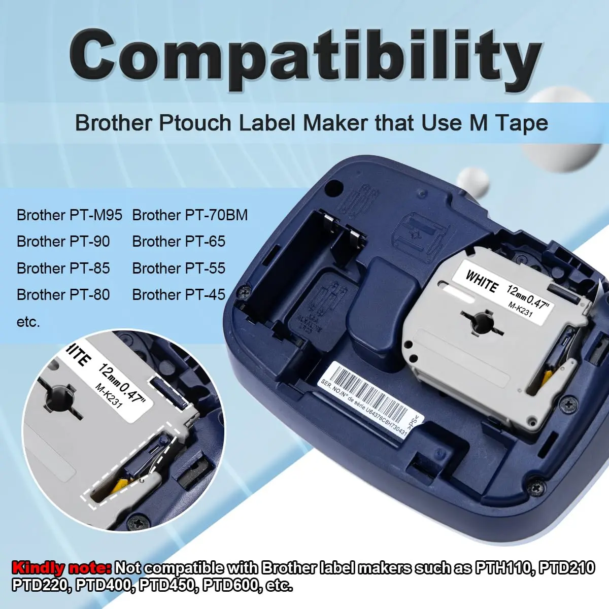 Labelife M-K231 Label Tape Replacement for Brother P Touch M Tape 12mm 0.47 | Durable, Water-Resistant Indoor Labeling - view 2