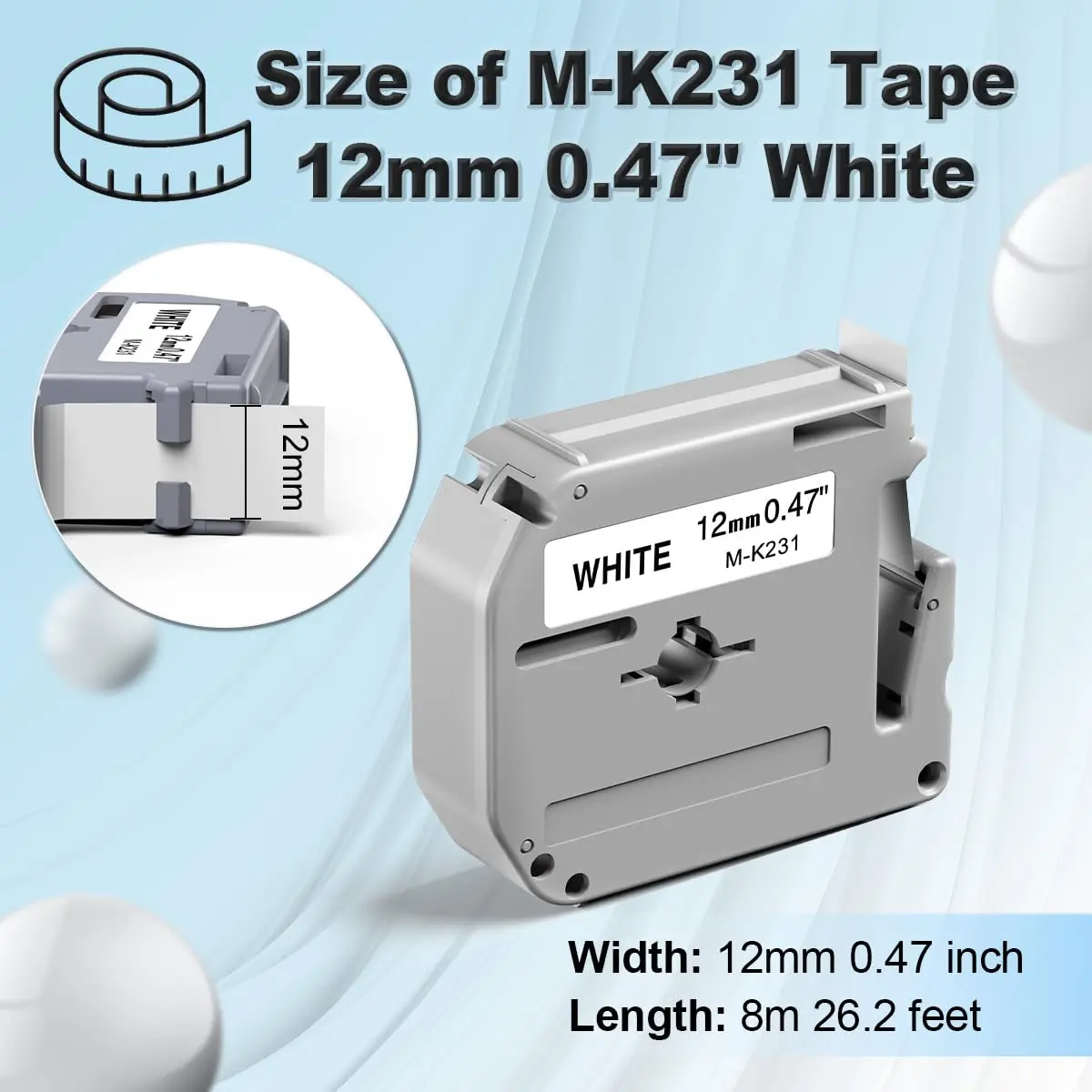 Labelife M-K231 Label Tape Replacement for Brother P Touch M Tape 12mm 0.47 | Durable, Water-Resistant Indoor Labeling - view 3