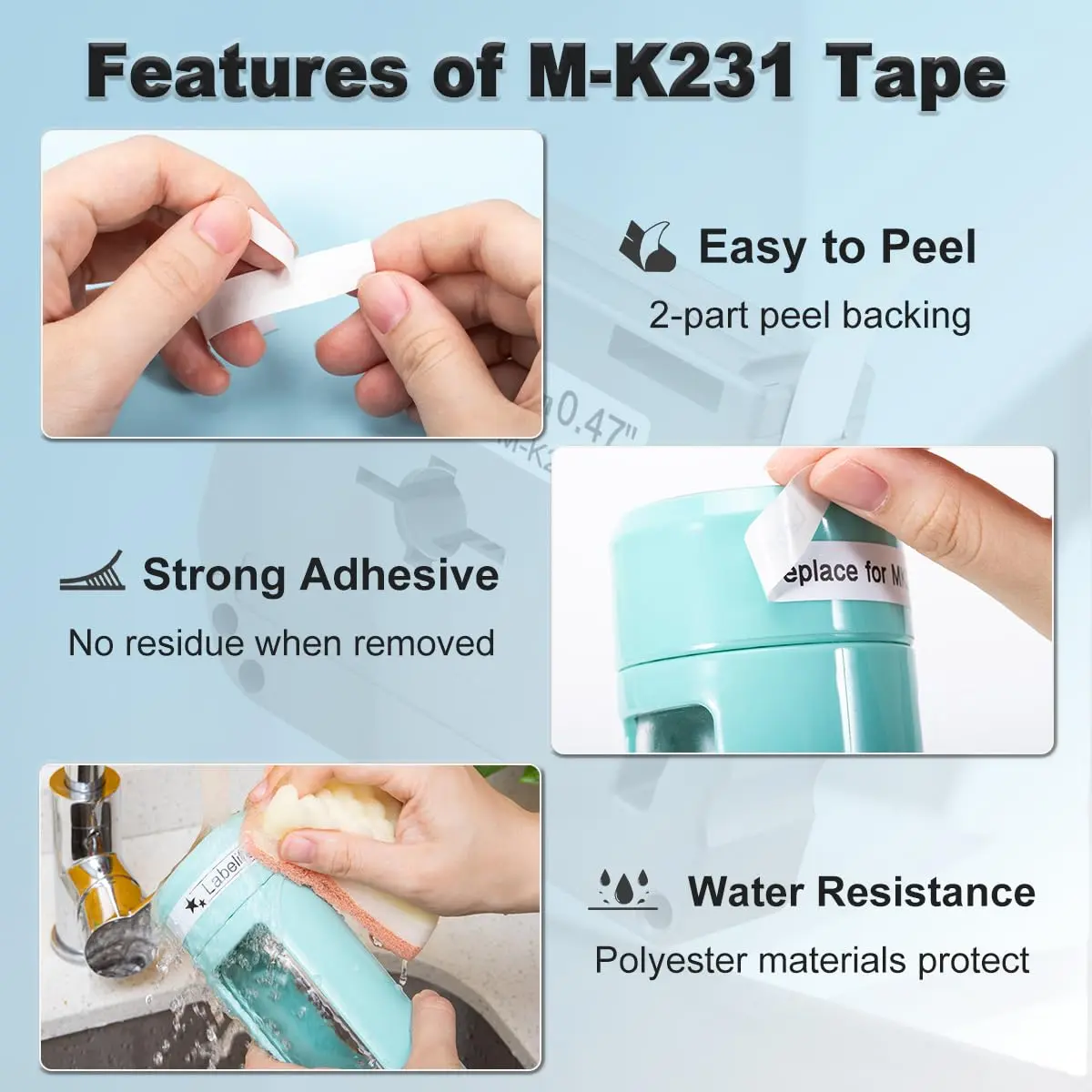 Labelife M-K231 Label Tape Replacement for Brother P Touch M Tape 12mm 0.47 | Durable, Water-Resistant Indoor Labeling - view 4
