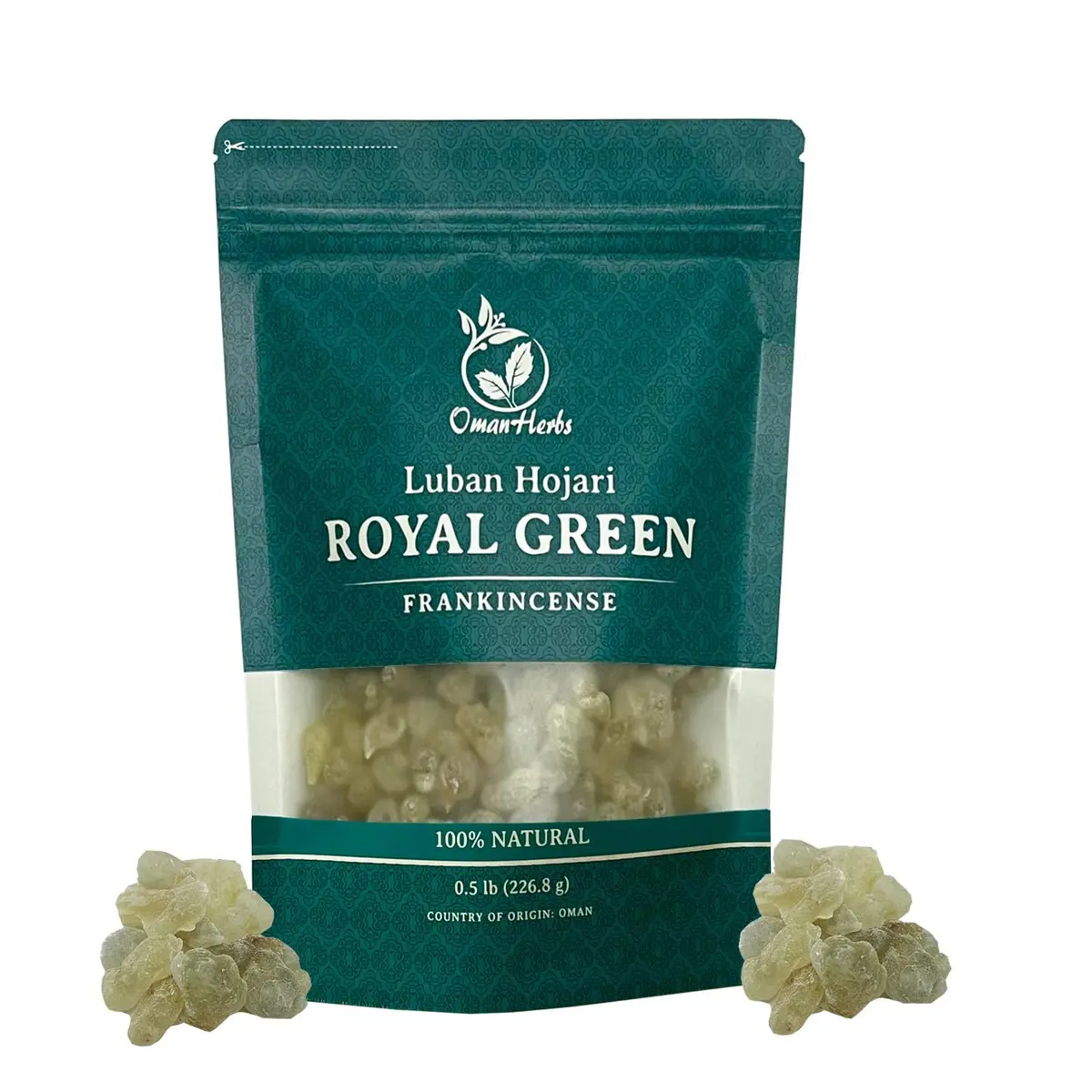 Oman Herbs Royal Green Hojari Frankincense 227g (1/2 lb) | Pure Boswellia Sacra Resin for Meditation - main product image