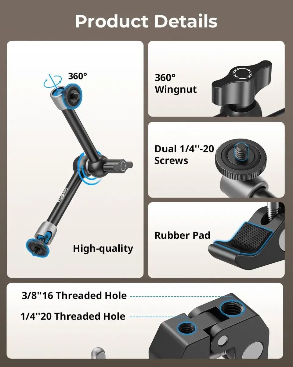 SMALLRIG Articulating Magic Arm with Super Clamp 22 cm (8.66 inches) | Mount Monitors, Lights, Cameras - view 2