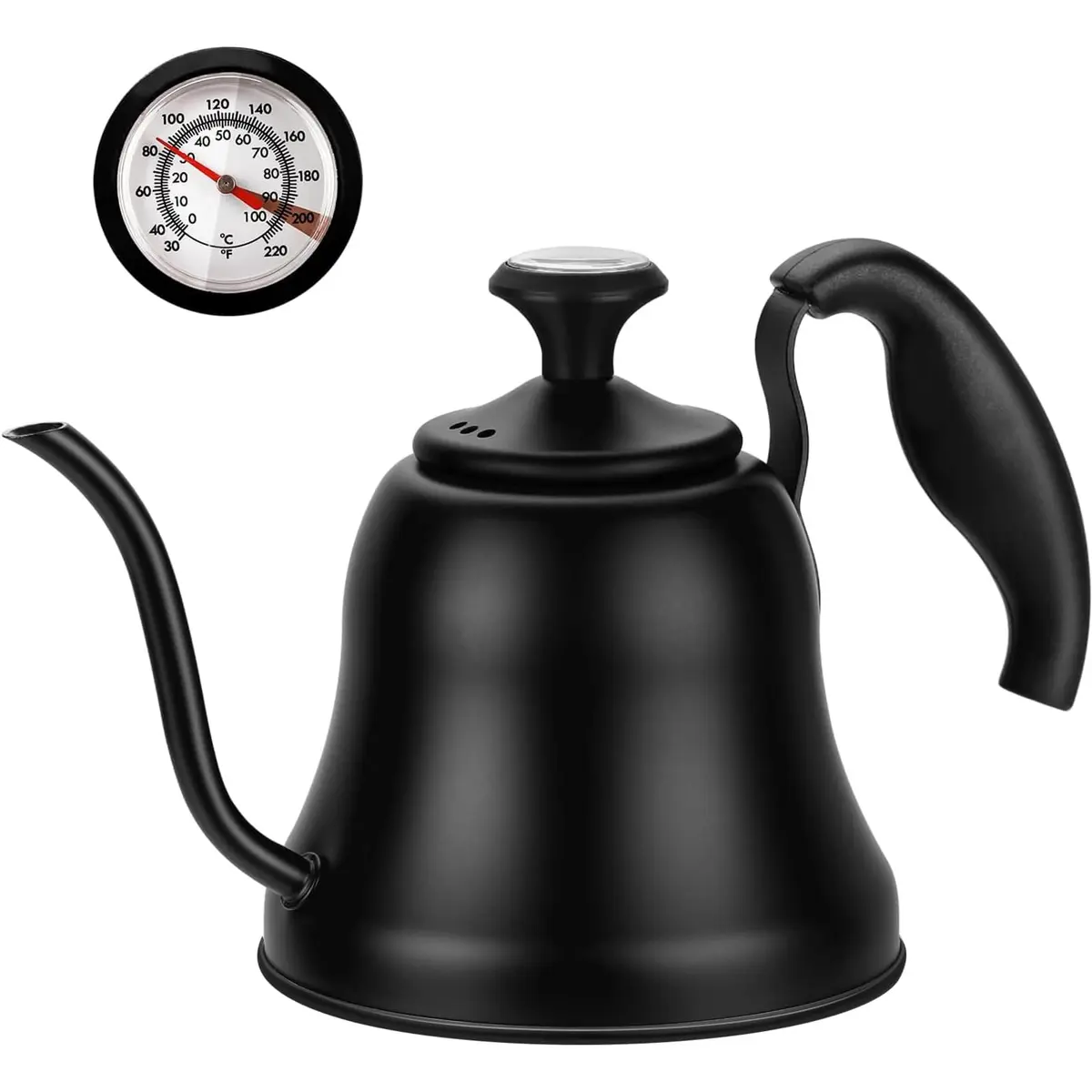 Chekbar Matte Black Tea Kettle with Thermometer, 0.8L (28oz) | Precise Gooseneck Pour Over for Coffee & Tea - main product image