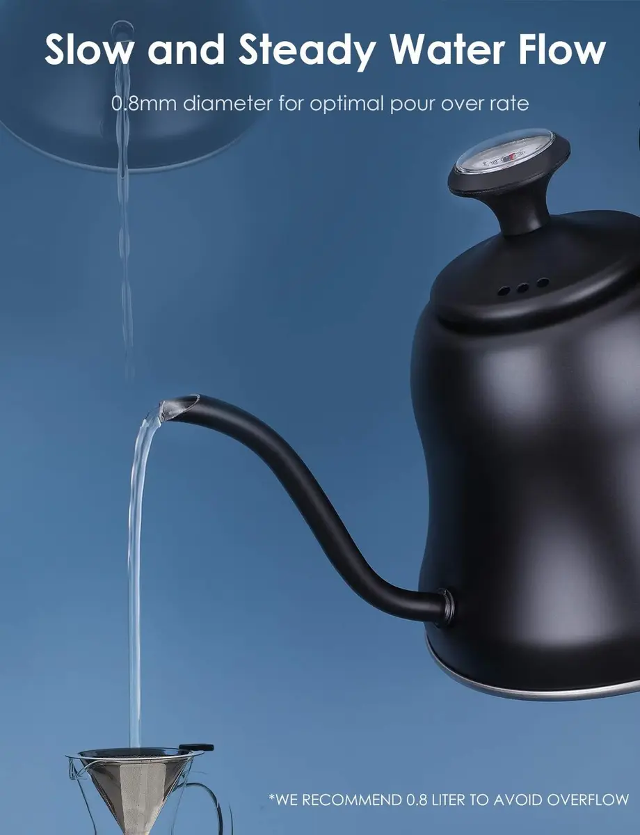 Chekbar Matte Black Tea Kettle with Thermometer, 0.8L (28oz) | Precise Gooseneck Pour Over for Coffee & Tea - view 6