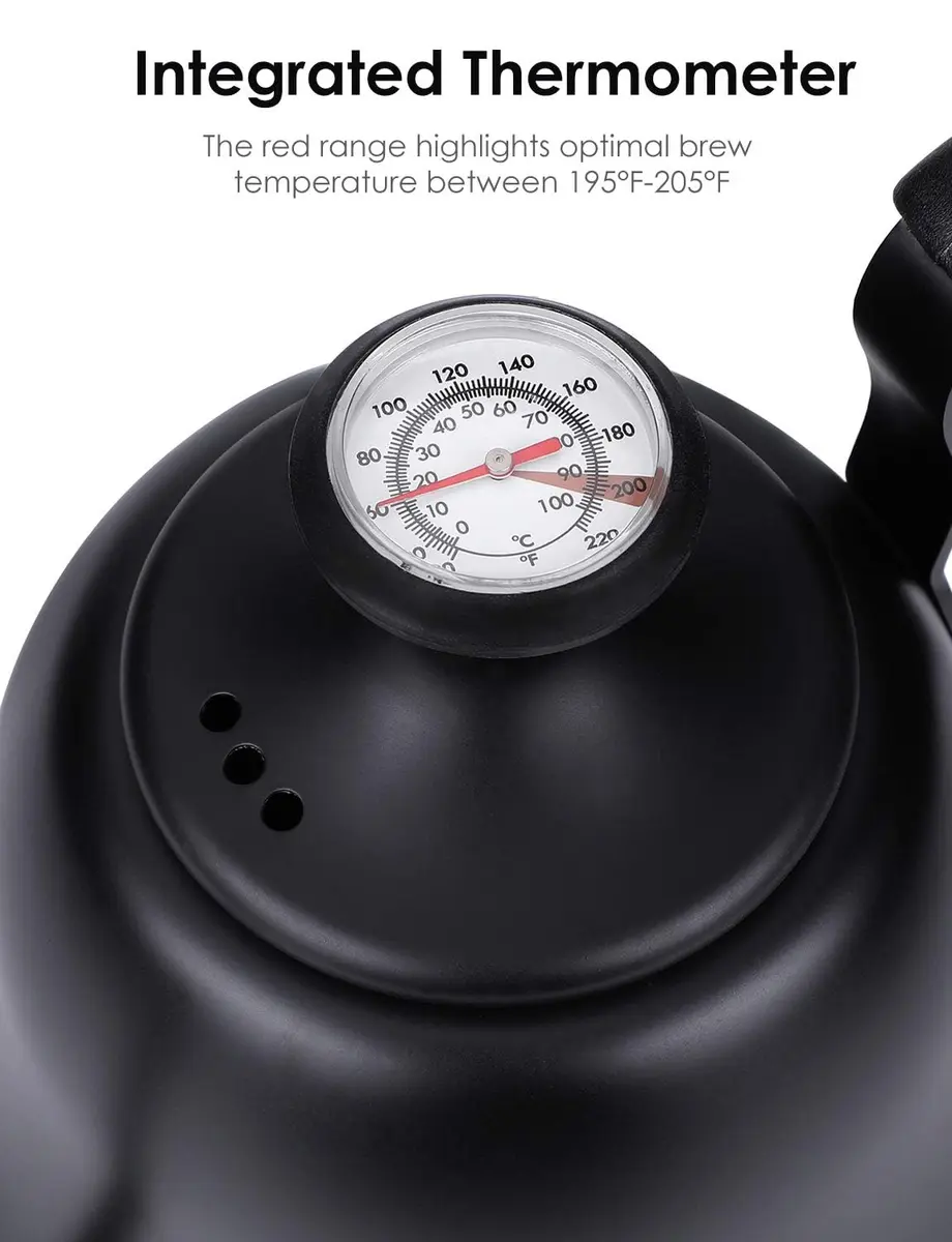 Chekbar Matte Black Tea Kettle with Thermometer, 0.8L (28oz) | Precise Gooseneck Pour Over for Coffee & Tea - view 3