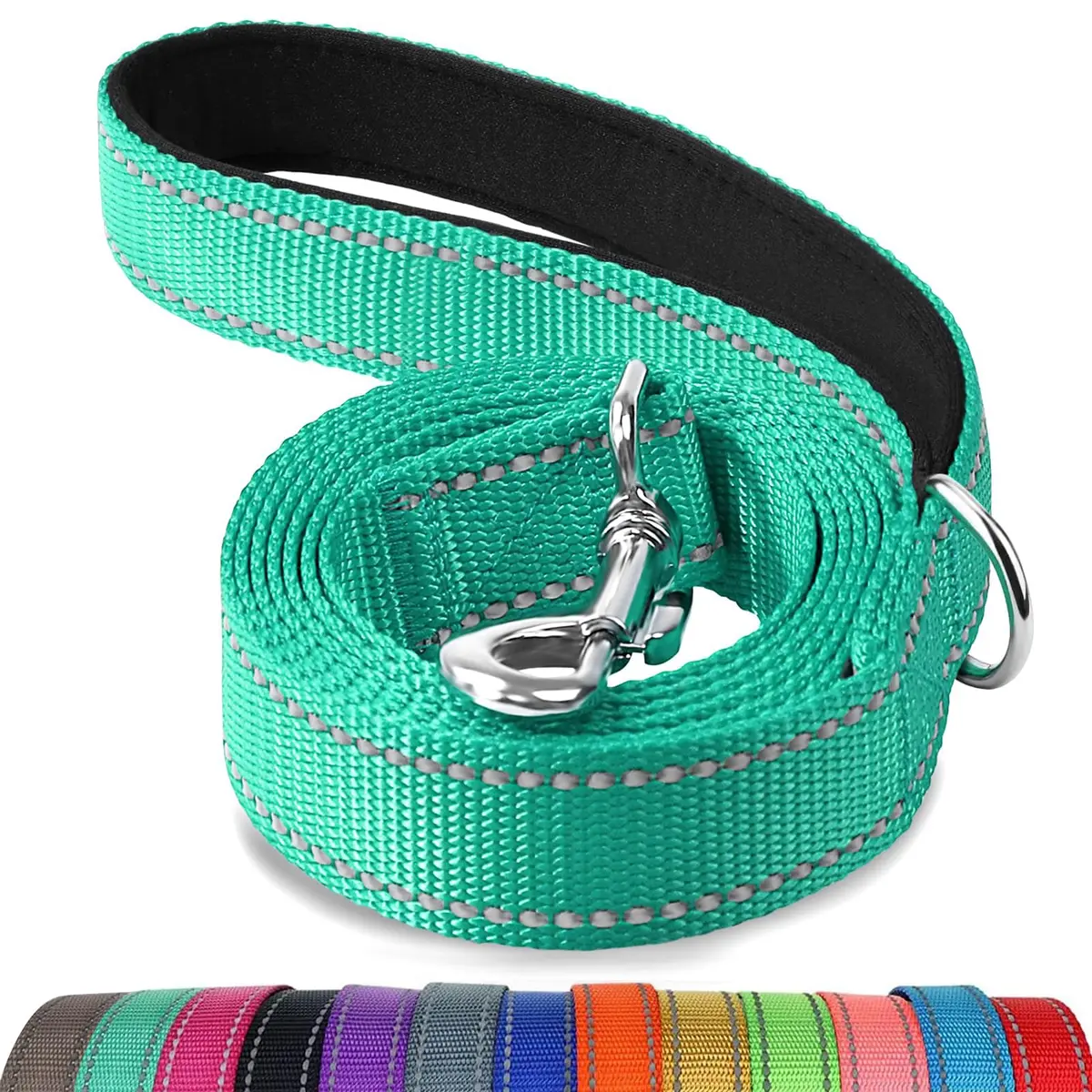 Joytale Reflective Dog Leash 6 ft x 1" Turquoise | Heavy Duty Nylon Webbing, Padded Handle, Visible at Night, for Medium & Large Dogs - main product image