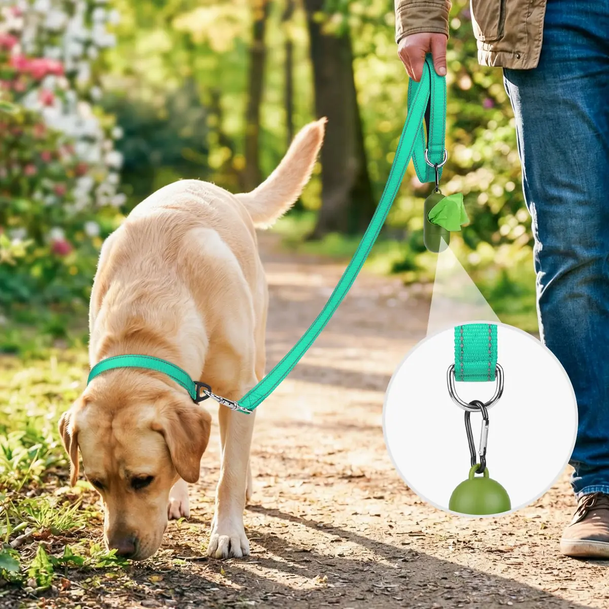 Joytale Reflective Dog Leash 6 ft x 1" Turquoise | Heavy Duty Nylon Webbing, Padded Handle, Visible at Night, for Medium & Large Dogs - view 2