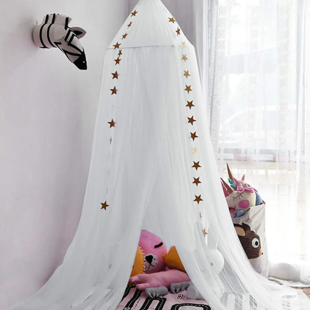 Jolitac Princess Bed Canopy for Girls Room Decor 2.4m (7.9ft) | Round Lace Mosquito Net for Kids Bedroom (White) - view 5