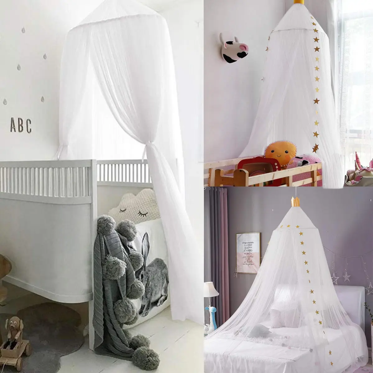 Jolitac Princess Bed Canopy for Girls Room Decor 2.4m (7.9ft) | Round Lace Mosquito Net for Kids Bedroom (White) - view 6