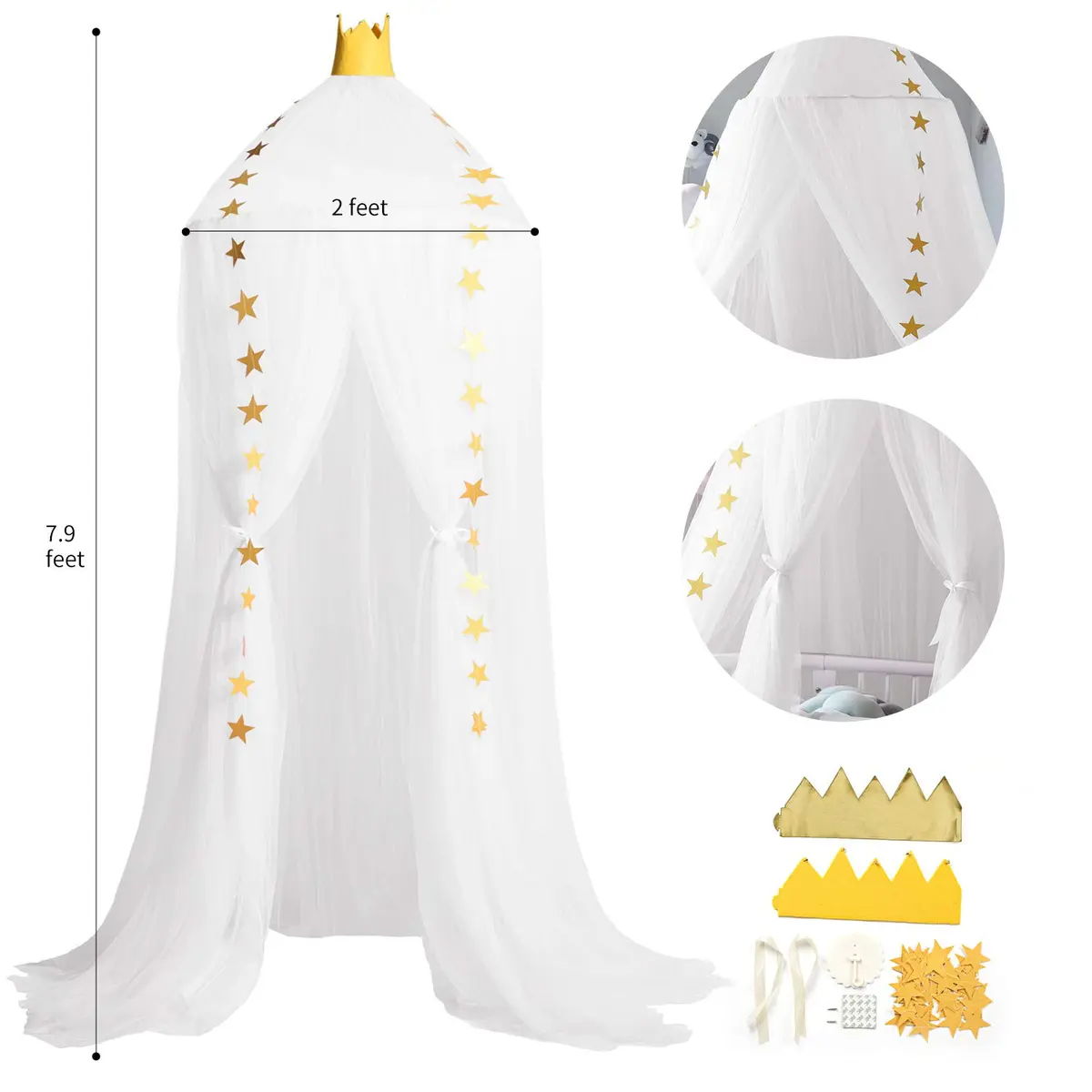 Jolitac Princess Bed Canopy for Girls Room Decor 2.4m (7.9ft) | Round Lace Mosquito Net for Kids Bedroom (White) - view 7
