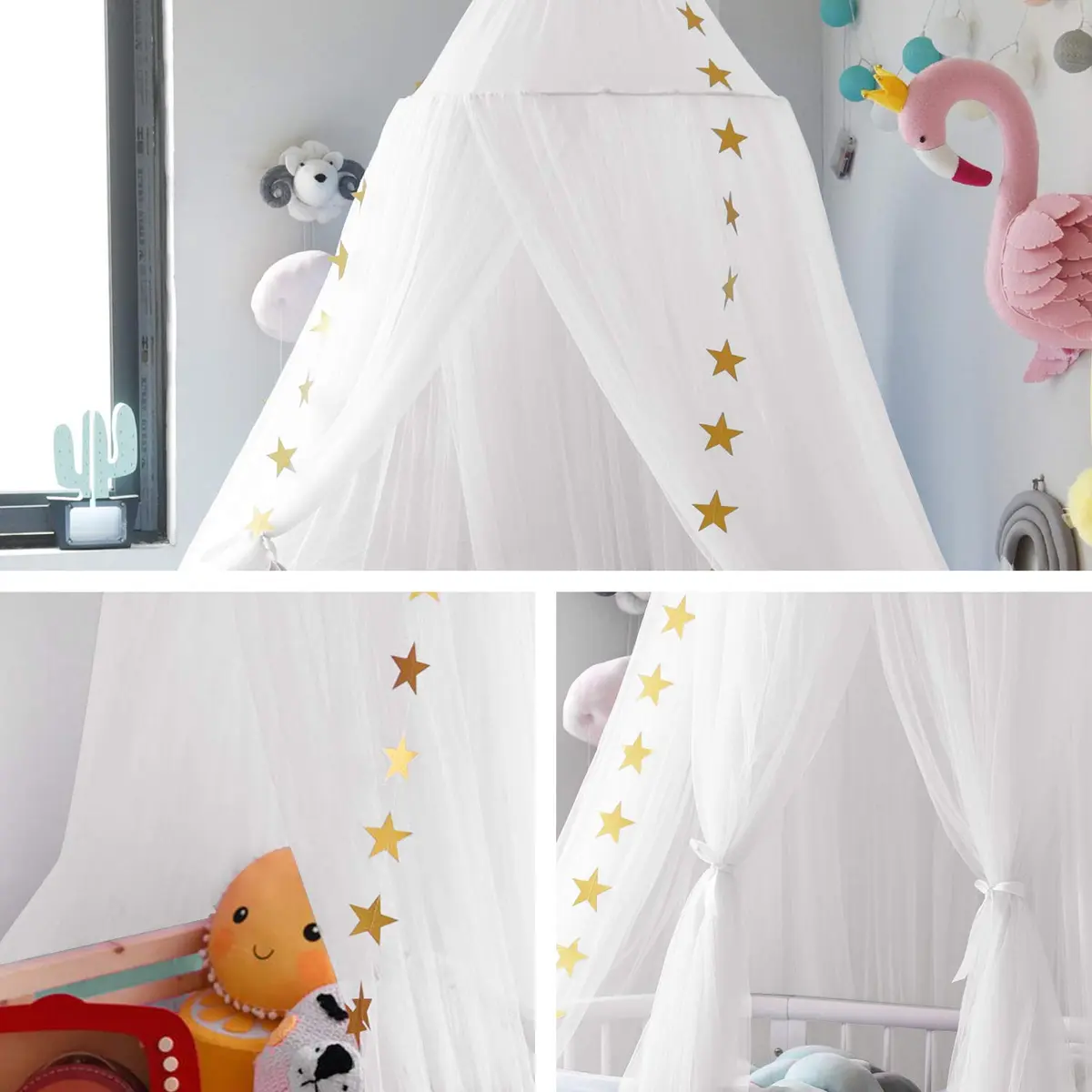 Jolitac Princess Bed Canopy for Girls Room Decor 2.4m (7.9ft) | Round Lace Mosquito Net for Kids Bedroom (White) - view 4