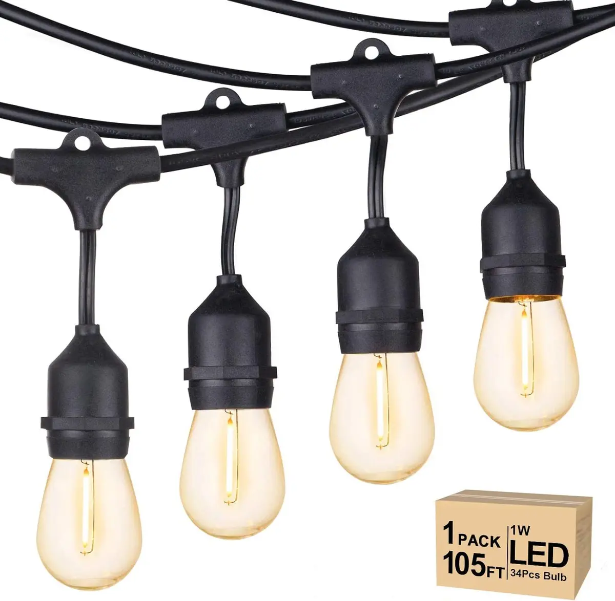 Svater Outdoor String Lights 105 FT Waterproof Commercial Grade ETL | Bright White 80LM, Dimmable, Heavy Duty - main product image
