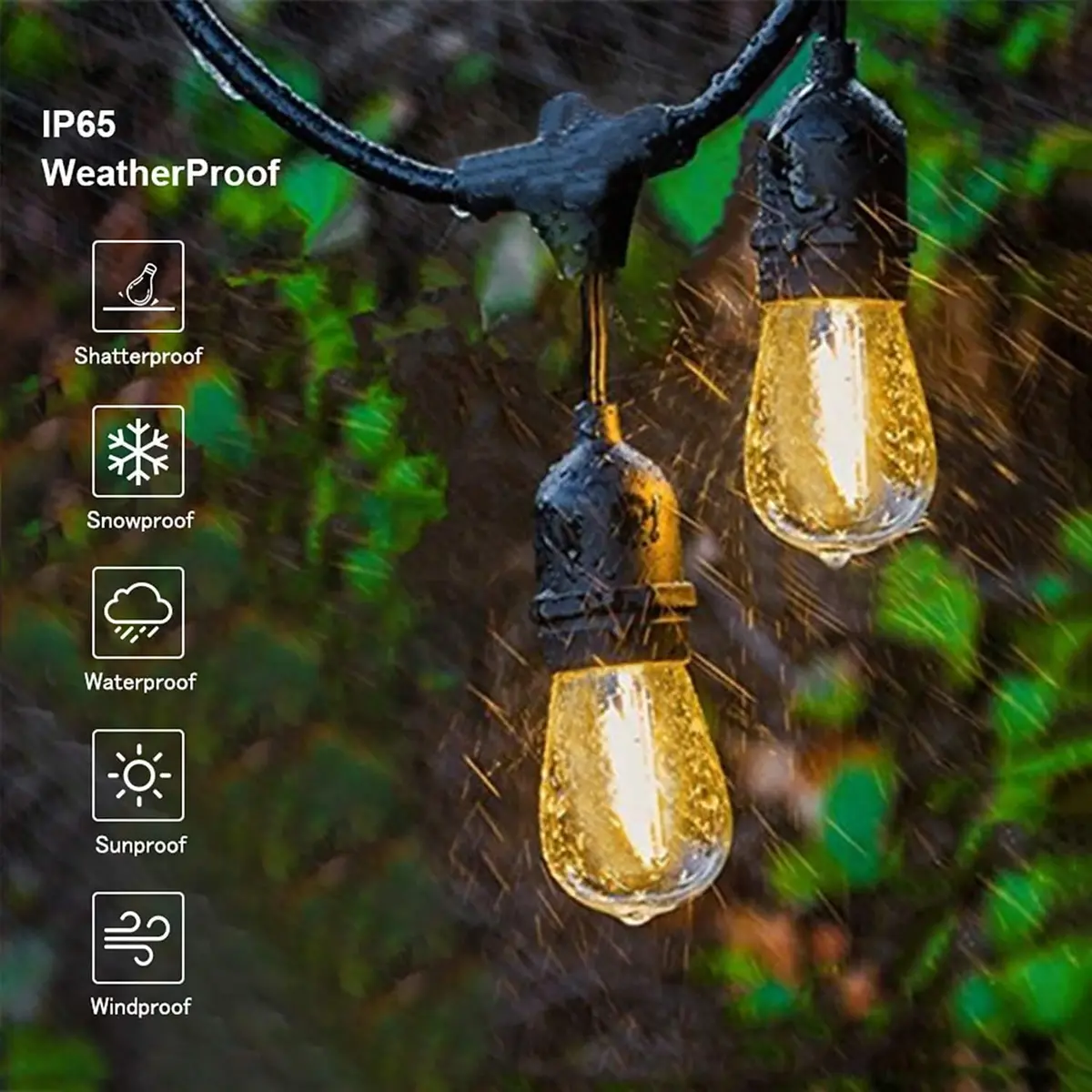 Svater Outdoor String Lights 105 FT Waterproof Commercial Grade ETL | Bright White 80LM, Dimmable, Heavy Duty - view 2