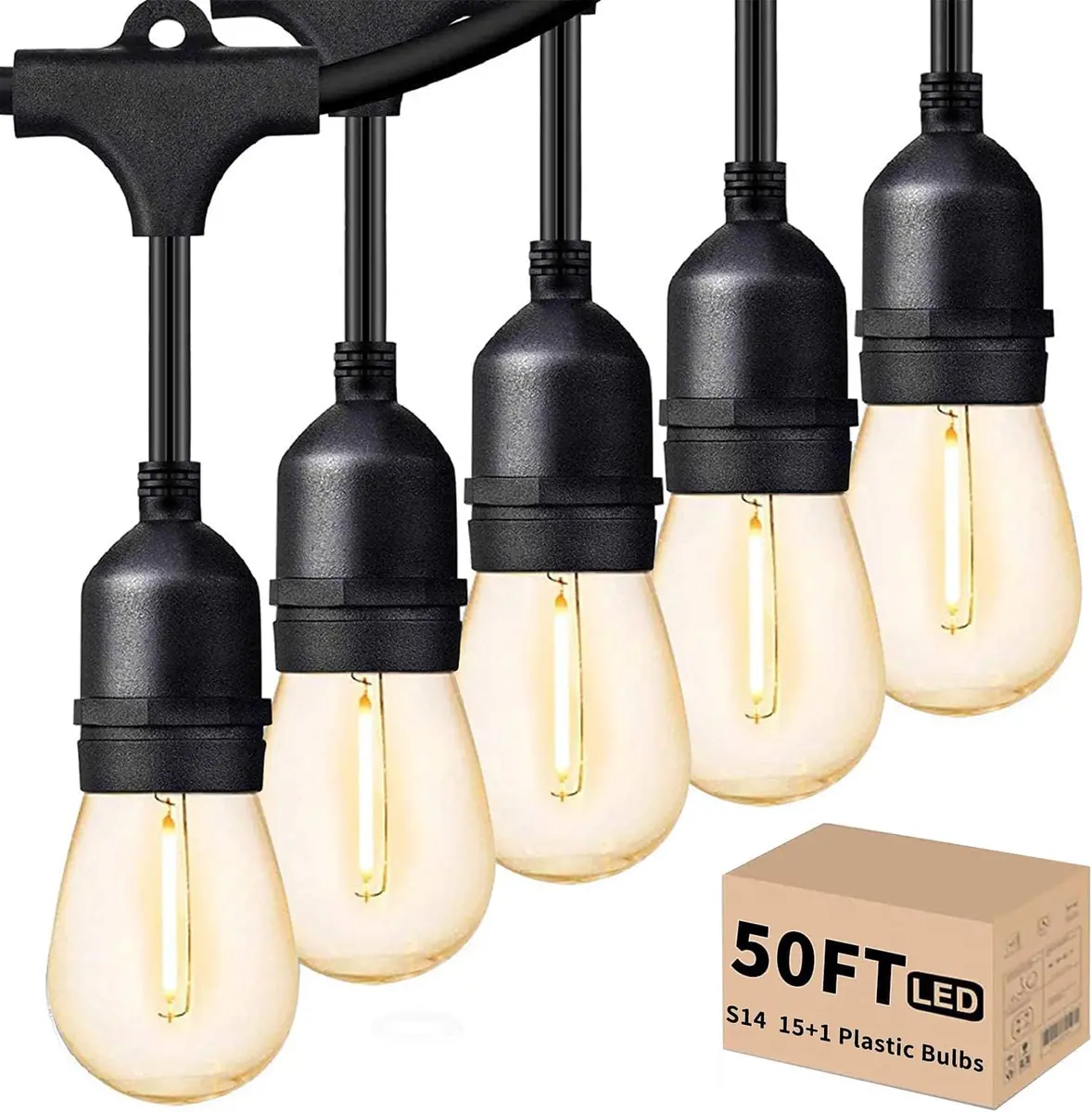 Svater Outdoor String Lights 50 FT Warm White Waterproof LED E26 | Commercial Grade & Dimmable - main product image