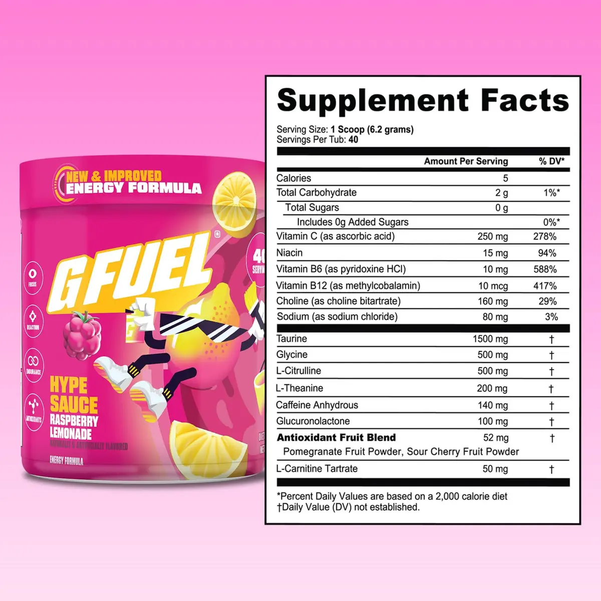 G Fuel Hype Sauce 2.0 Energy Drink Powder | Sugar Free Raspberry Lemonade, 8.7oz - view 5