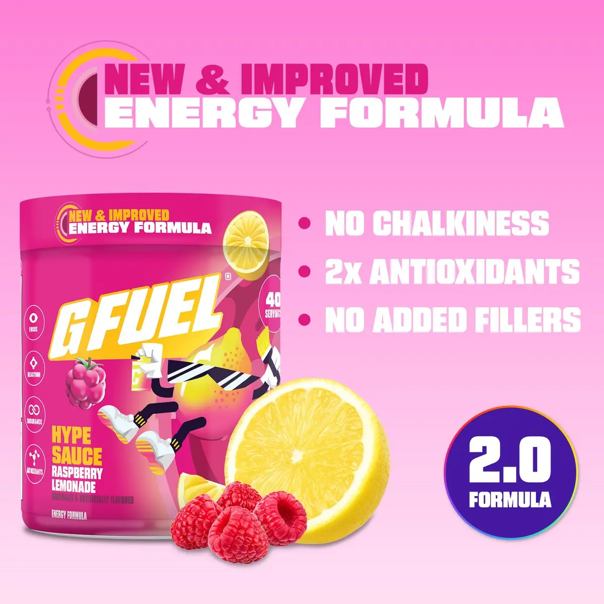 G Fuel Hype Sauce 2.0 Energy Drink Powder | Sugar Free Raspberry Lemonade, 8.7oz - view 2