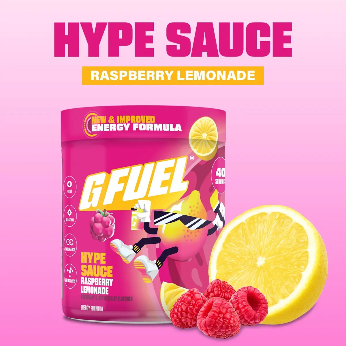 G Fuel Hype Sauce 2.0 Energy Drink Powder | Sugar Free Raspberry Lemonade, 8.7oz - view 4