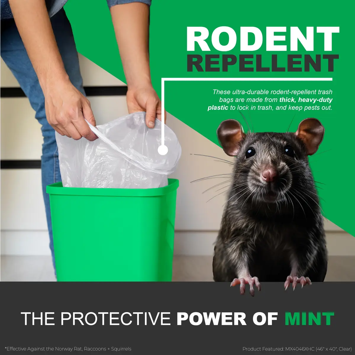 Mint-X MintFlex Rodent Repellent Trash Bags, 13 Gallon | Strong, Odor-Neutralizing, Humane Pest Deterrent (70-120 chars) - view 3