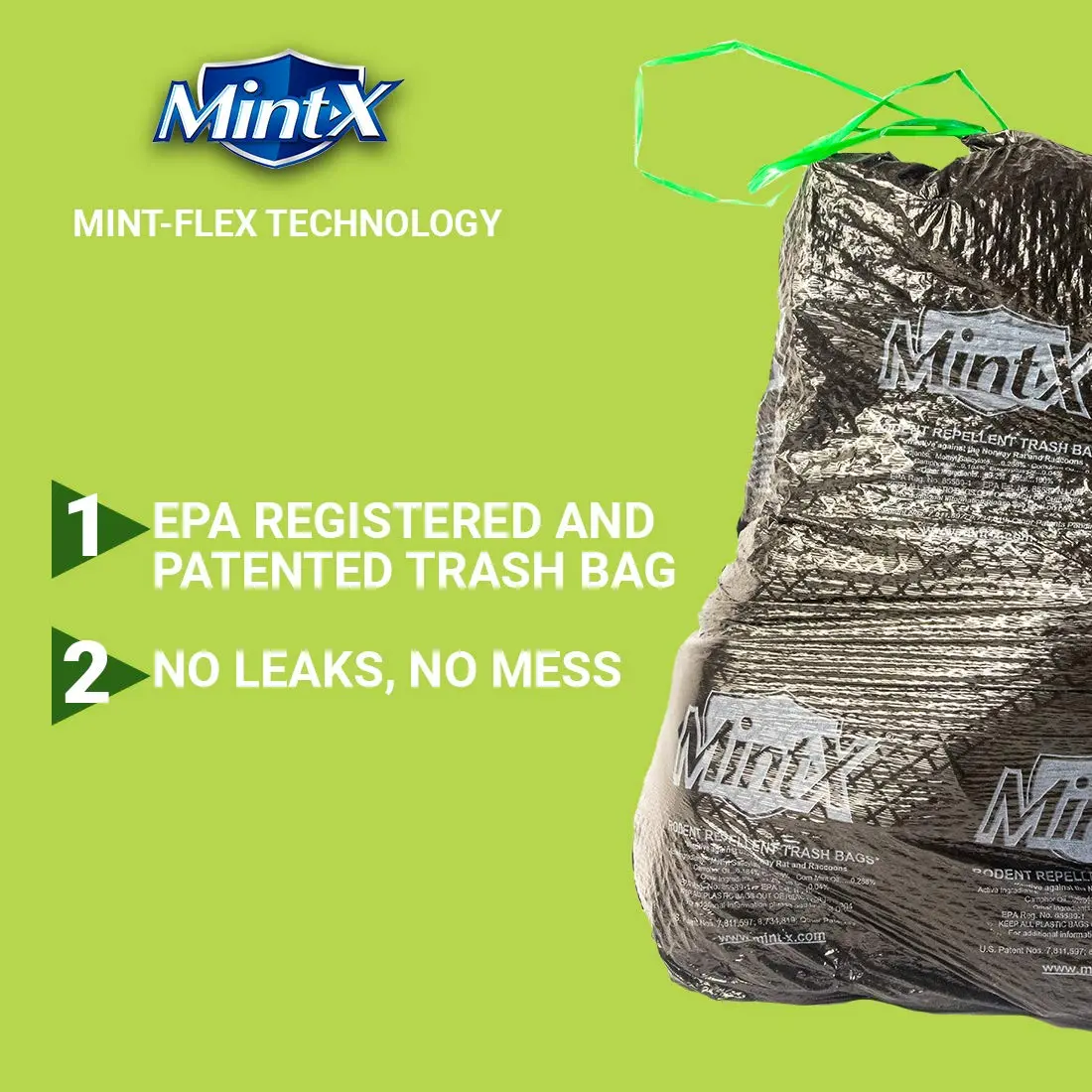 Mint-X Rodent Repellent Outdoor Trash Bags 33 Gallon | Humane Pest Control with Mint-Flex Technology - view 4