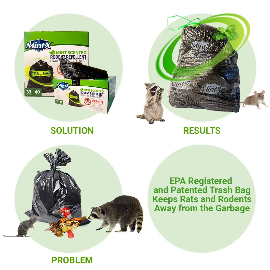 Mint-X Rodent Repellent Outdoor Trash Bags 33 Gallon | Humane Pest Control with Mint-Flex Technology - view 3