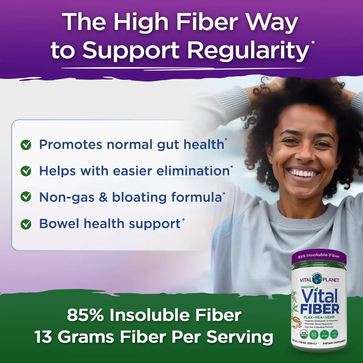 Vital Planet Vital Fiber Powder, Organic Dietary Fiber Support for Gut Regularity, 7.76 oz | Unflavored, Vegan, Non-GMO - view 5