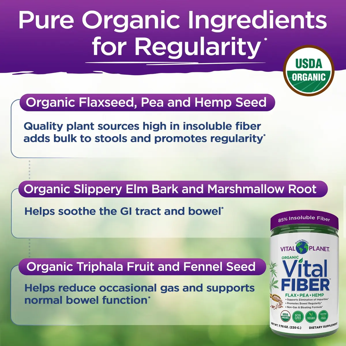 Vital Planet Vital Fiber Powder, Organic Dietary Fiber Support for Gut Regularity, 7.76 oz | Unflavored, Vegan, Non-GMO - view 6