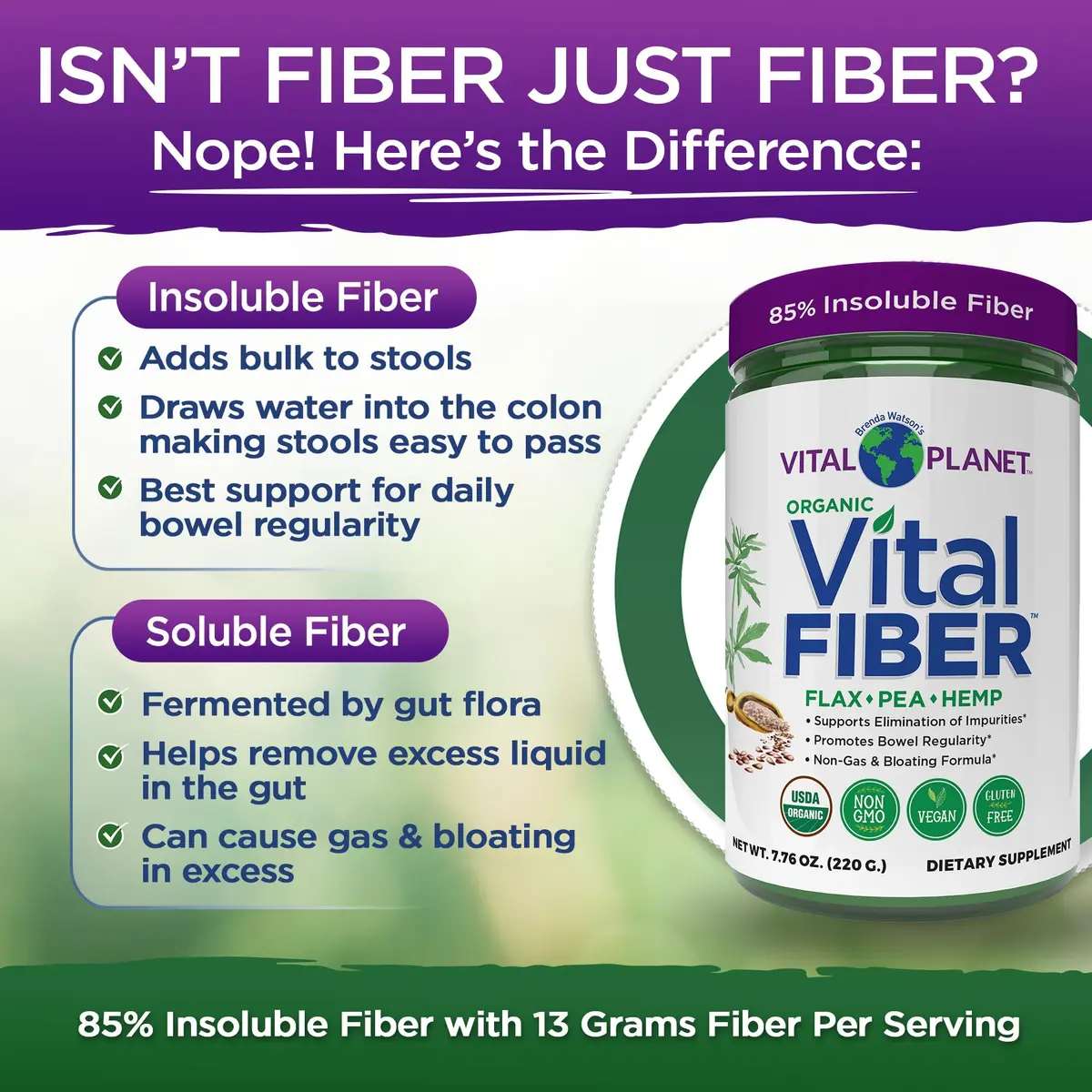 Vital Planet Vital Fiber Powder, Organic Dietary Fiber Support for Gut Regularity, 7.76 oz | Unflavored, Vegan, Non-GMO - view 3