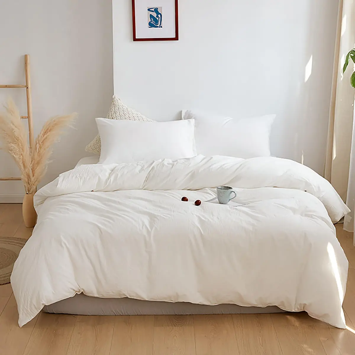 Cottonight White Comforter Set King Bedding Comforter Set Plain Solid Color Blanket Quilts Soft Breathable Pure White Bedding Set for Women Men Hotel Quality King Bed - main product image