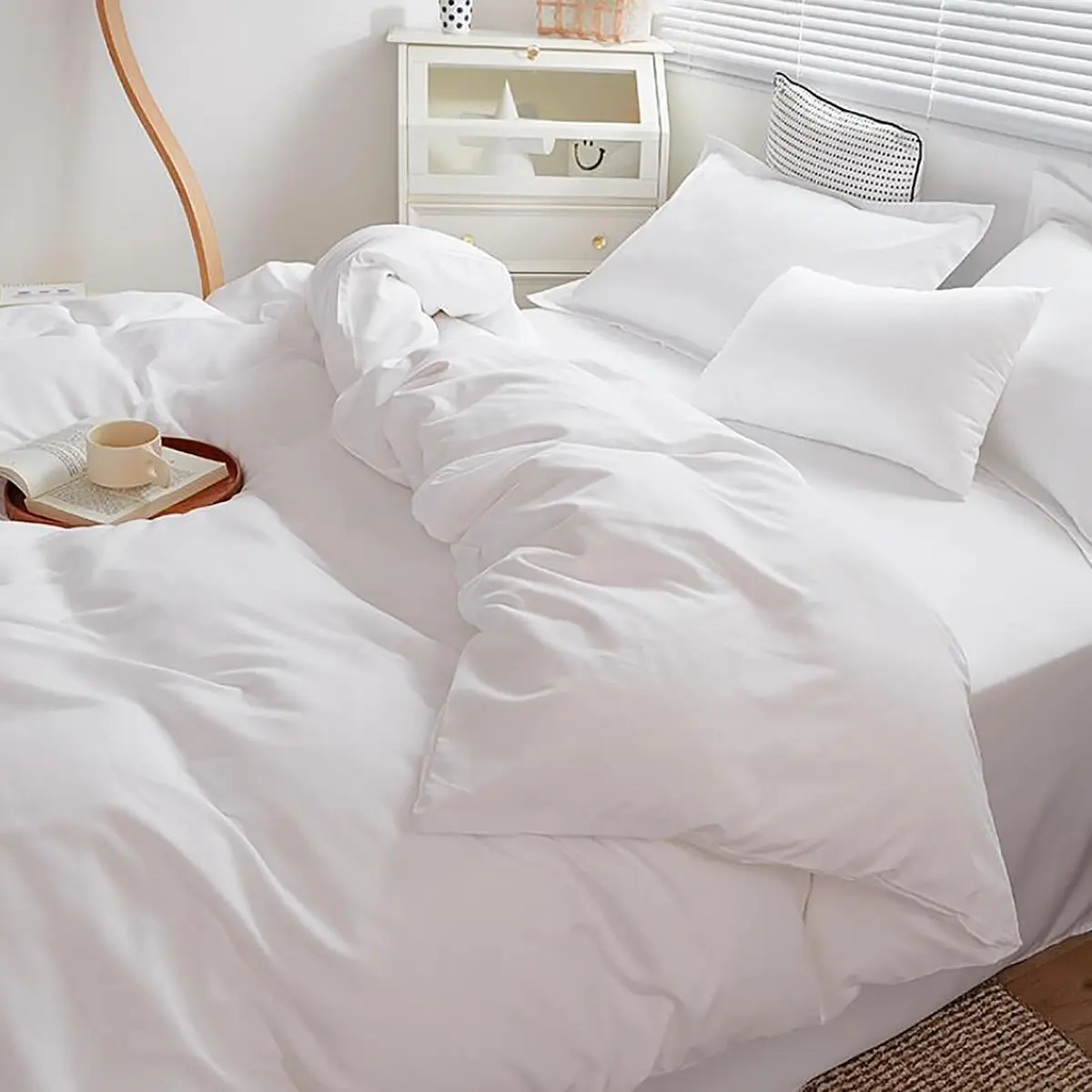Cottonight White Comforter Set King Bedding Comforter Set Plain Solid Color Blanket Quilts Soft Breathable Pure White Bedding Set for Women Men Hotel Quality King Bed - view 5