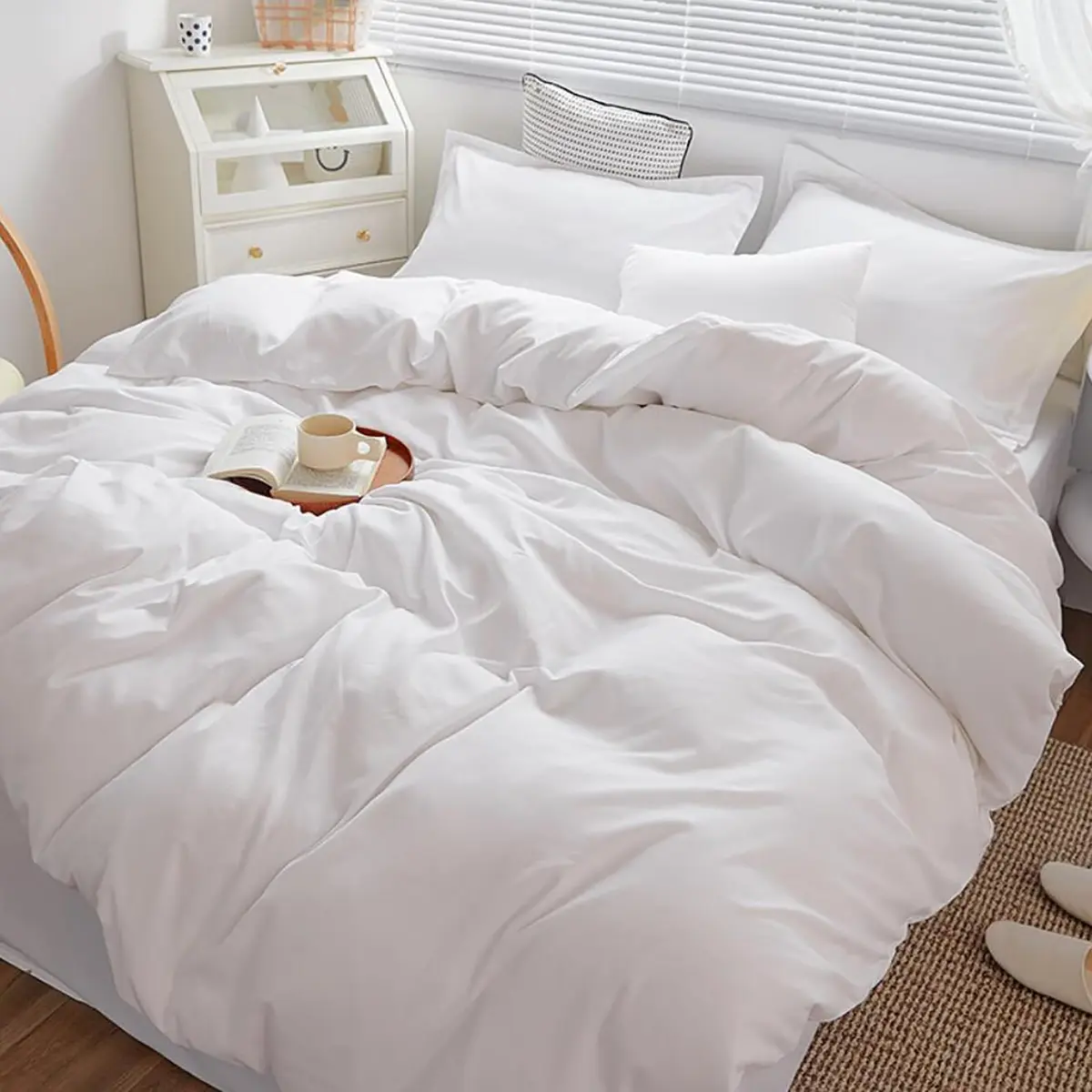 Cottonight White Comforter Set King Bedding Comforter Set Plain Solid Color Blanket Quilts Soft Breathable Pure White Bedding Set for Women Men Hotel Quality King Bed - view 6