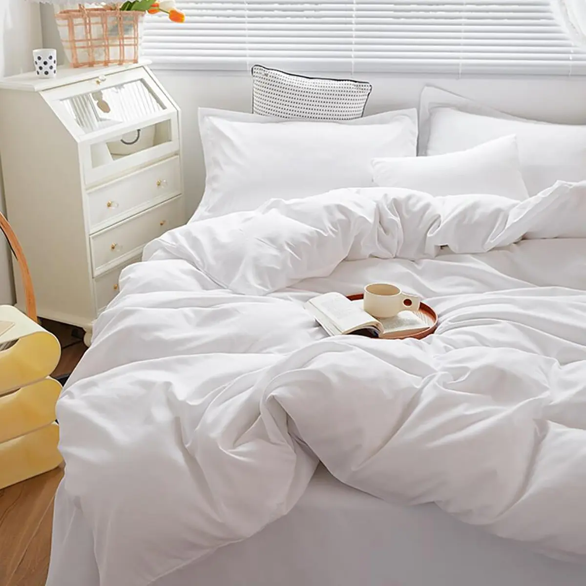 Cottonight White Comforter Set King Bedding Comforter Set Plain Solid Color Blanket Quilts Soft Breathable Pure White Bedding Set for Women Men Hotel Quality King Bed - view 7