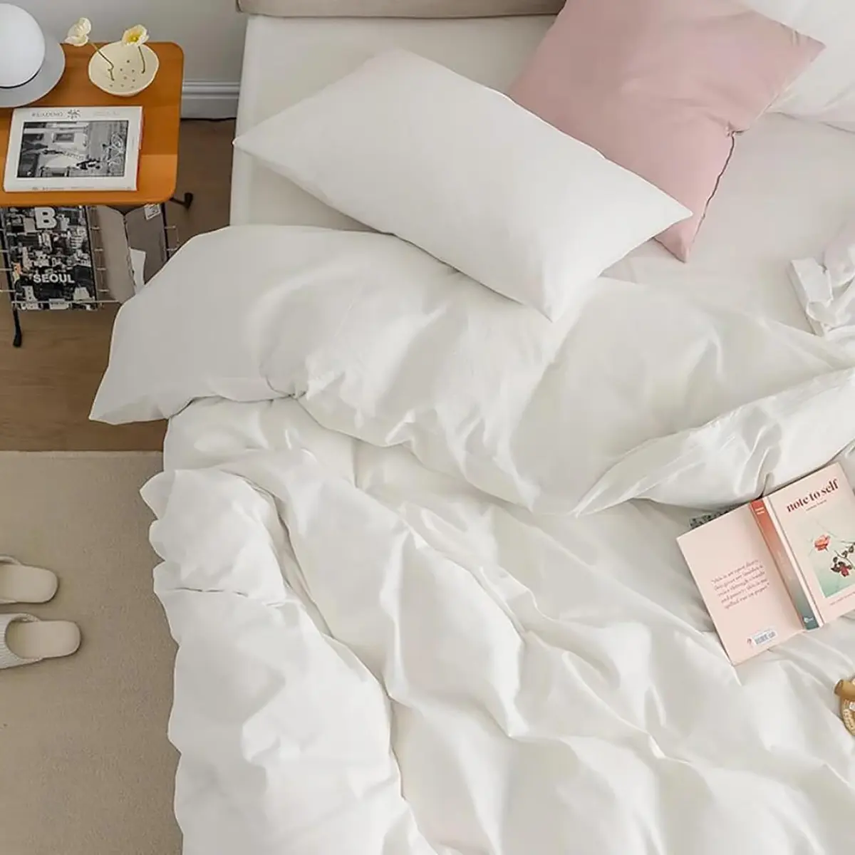 Cottonight White Comforter Set King Bedding Comforter Set Plain Solid Color Blanket Quilts Soft Breathable Pure White Bedding Set for Women Men Hotel Quality King Bed - view 2