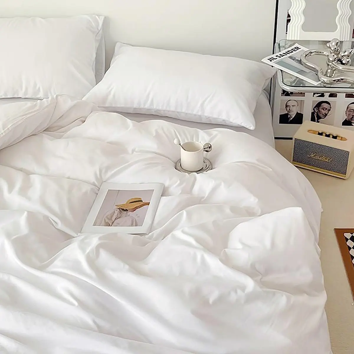 Cottonight White Comforter Set King Bedding Comforter Set Plain Solid Color Blanket Quilts Soft Breathable Pure White Bedding Set for Women Men Hotel Quality King Bed - view 3