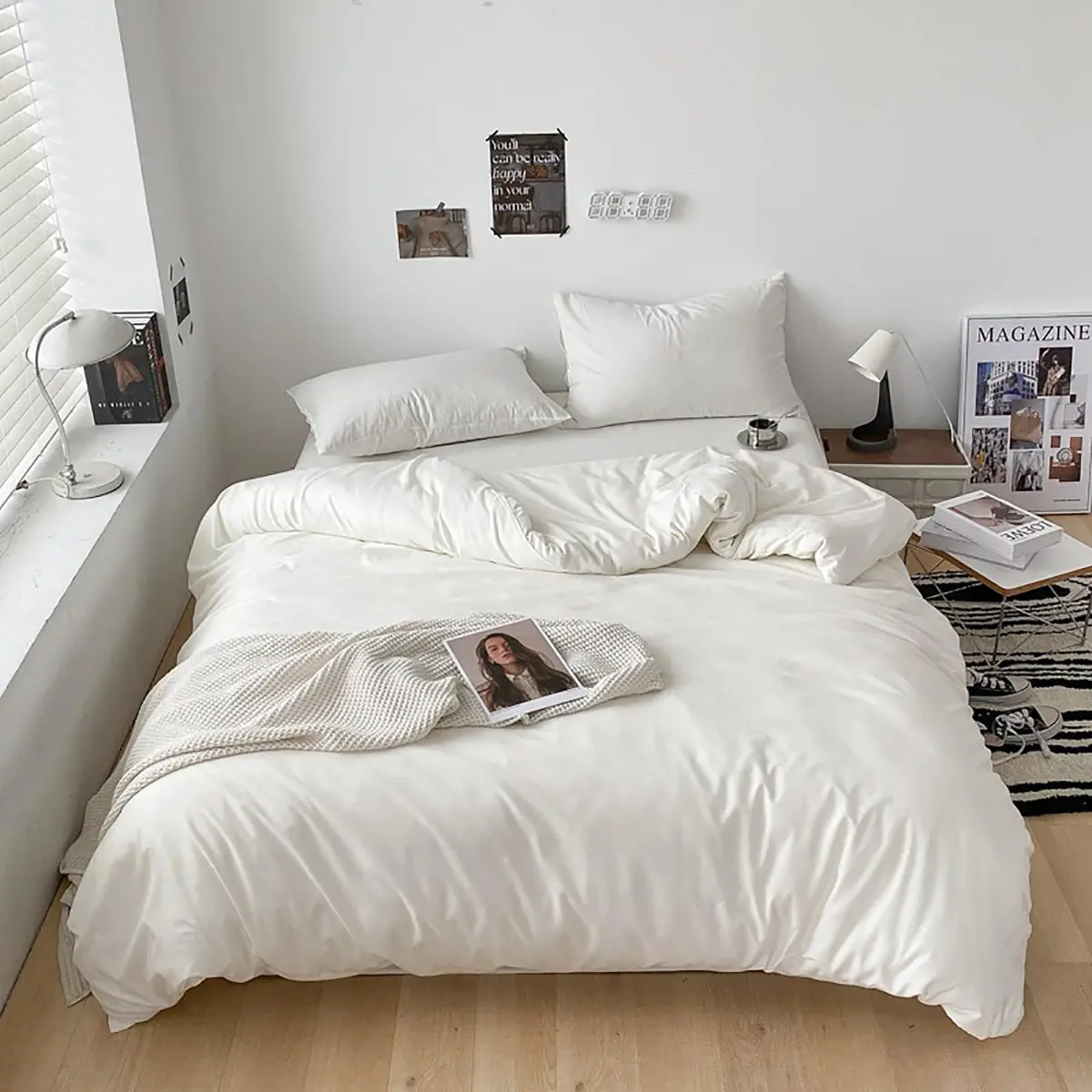Cottonight White Comforter Set King Bedding Comforter Set Plain Solid Color Blanket Quilts Soft Breathable Pure White Bedding Set for Women Men Hotel Quality King Bed - view 4
