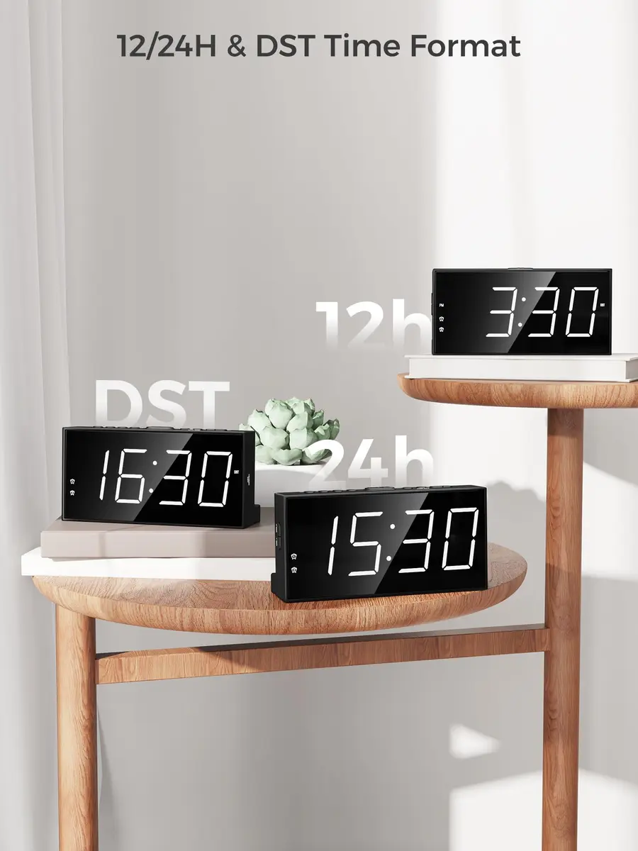 PPLEE Digital Alarm Clock with 7.5-Inch Large LED Display & Dual Alarms | White, Plug-In with USB Charging - view 8
