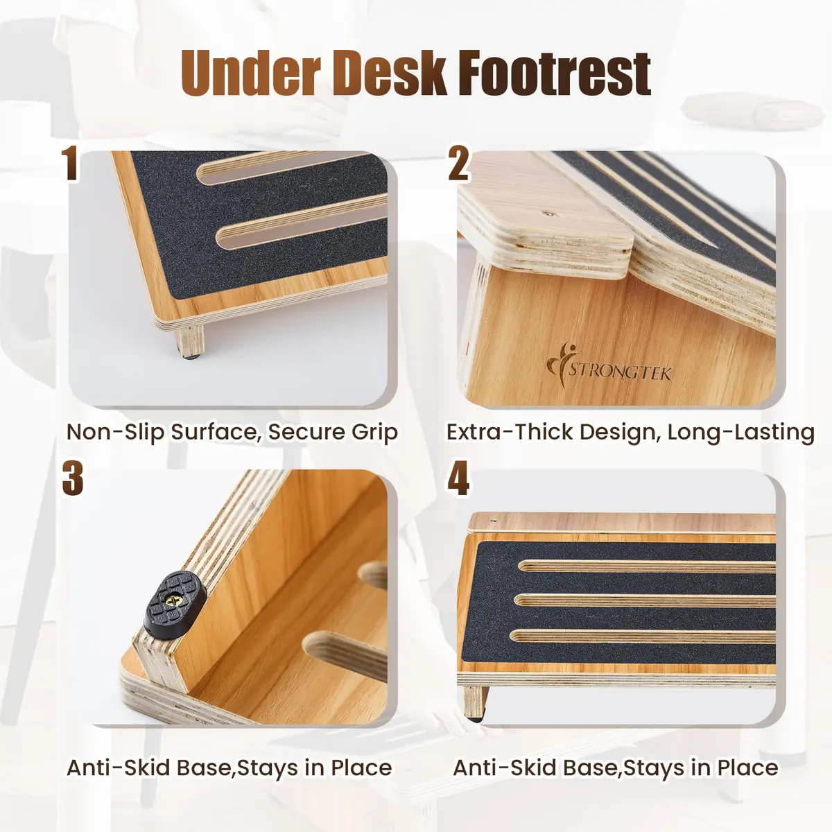 StrongTek Under-Desk Footrest 4.5 in High Non-Slip Office Use | Ergonomic Support for Posture & Circulation - view 5