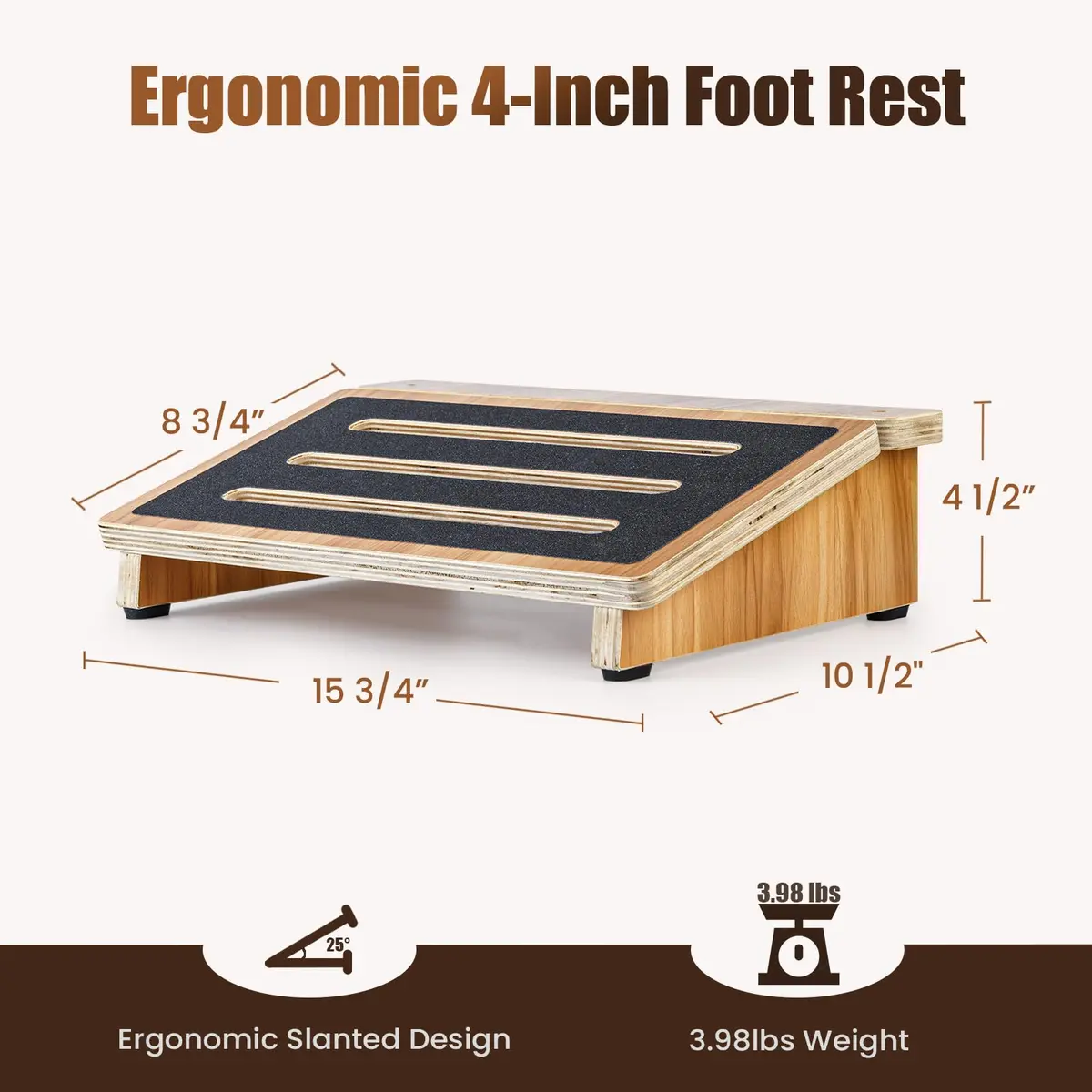 StrongTek Under-Desk Footrest 4.5 in High Non-Slip Office Use | Ergonomic Support for Posture & Circulation - view 2