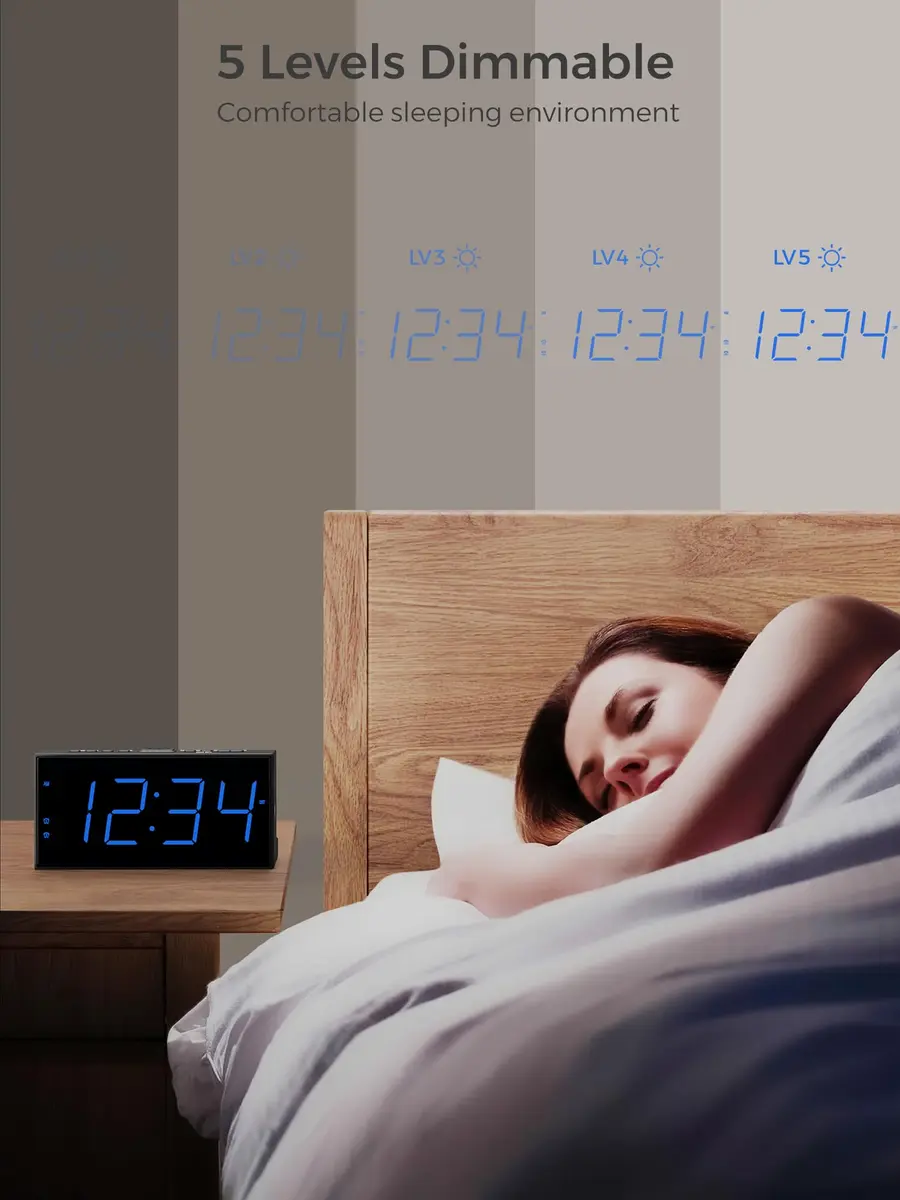 PPLEE Digital Alarm Clock for Bedroom, 7.5-Inch Large Display, Dual Alarms with USB Charging | Loud Alarm Clock for Heavy Sleepers - view 5