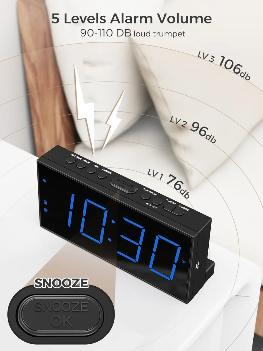 PPLEE Digital Alarm Clock for Bedroom, 7.5-Inch Large Display, Dual Alarms with USB Charging | Loud Alarm Clock for Heavy Sleepers - view 6